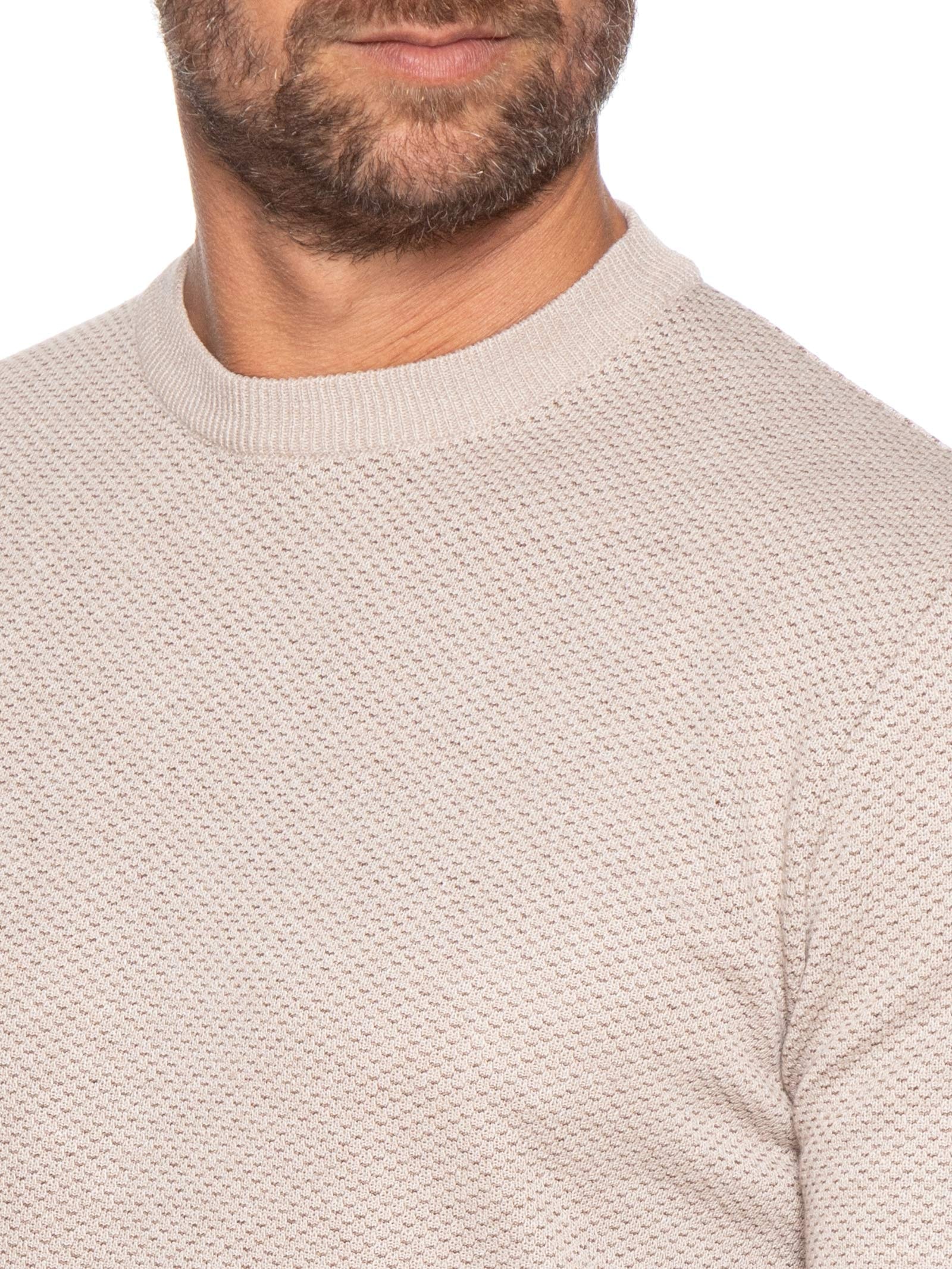 Suéter Masculino Gola Redonda Casual Bege Basiq Men