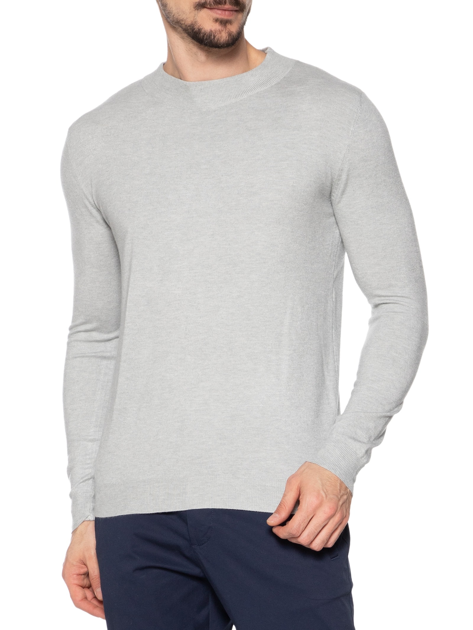 Suéter Masculino Gola Redonda Casual Cinza '2 Essential