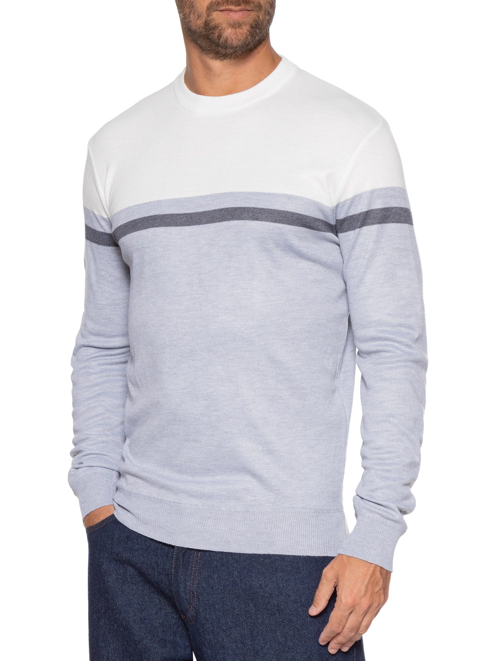 Suéter Masculino Gola Redonda Casual Cinza Basiq Men