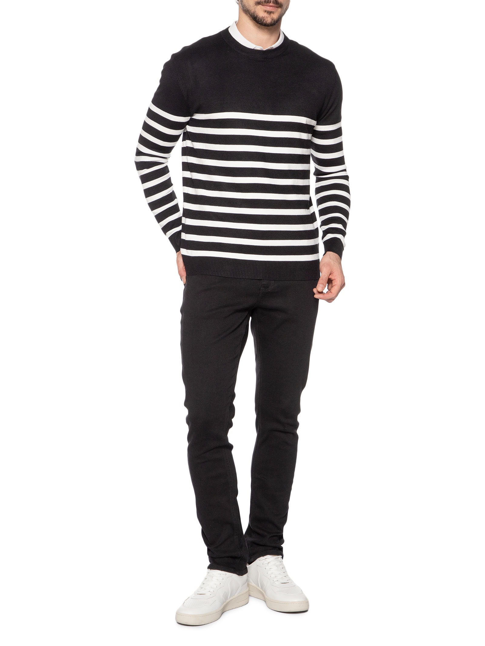 Suéter Masculino Gola Redonda Casual Preto '2 Essential