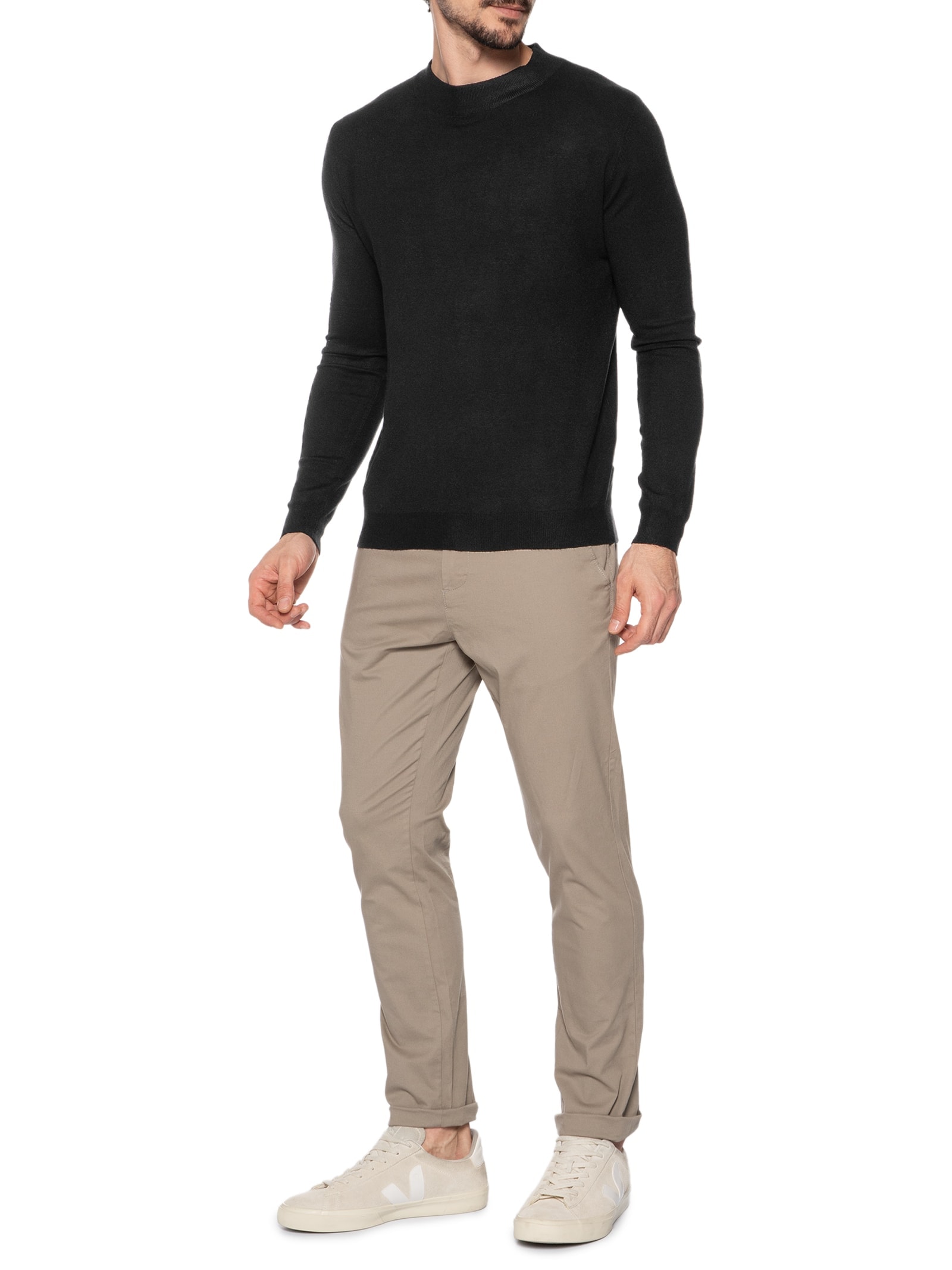 Suéter Masculino Gola Redonda Casual Preto '2 Essential