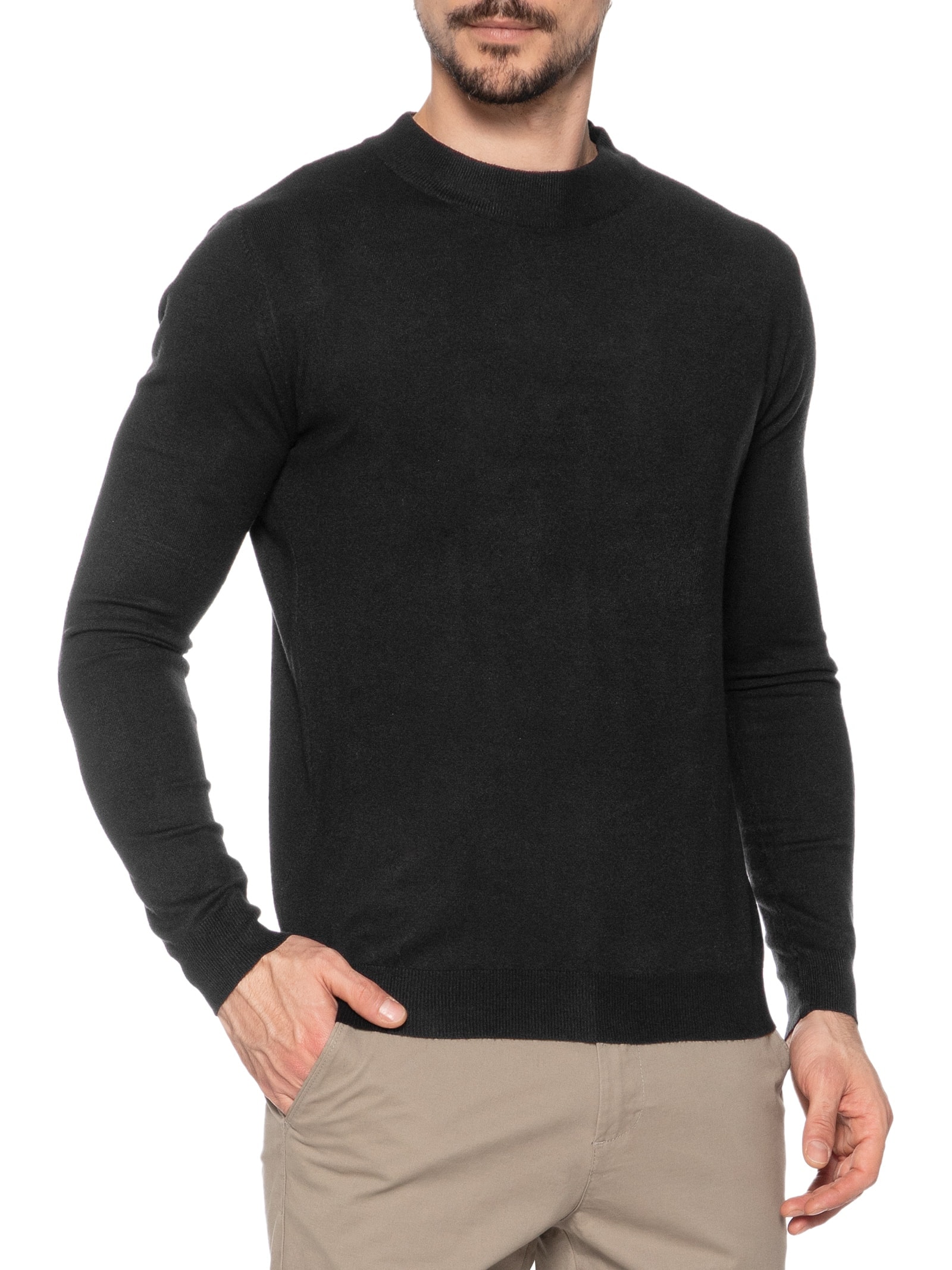 Suéter Masculino Gola Redonda Casual Preto '2 Essential