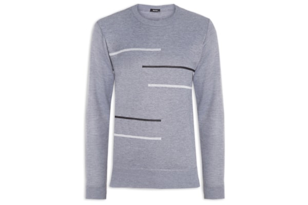 Suéter Masculino Gola Redonda Estampa Linhas - Cinza