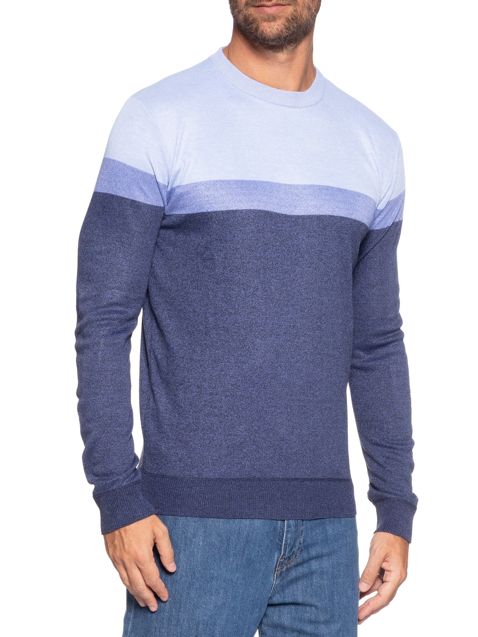 Suéter Masculino Gola Redonda Listra Azul '2 Essential