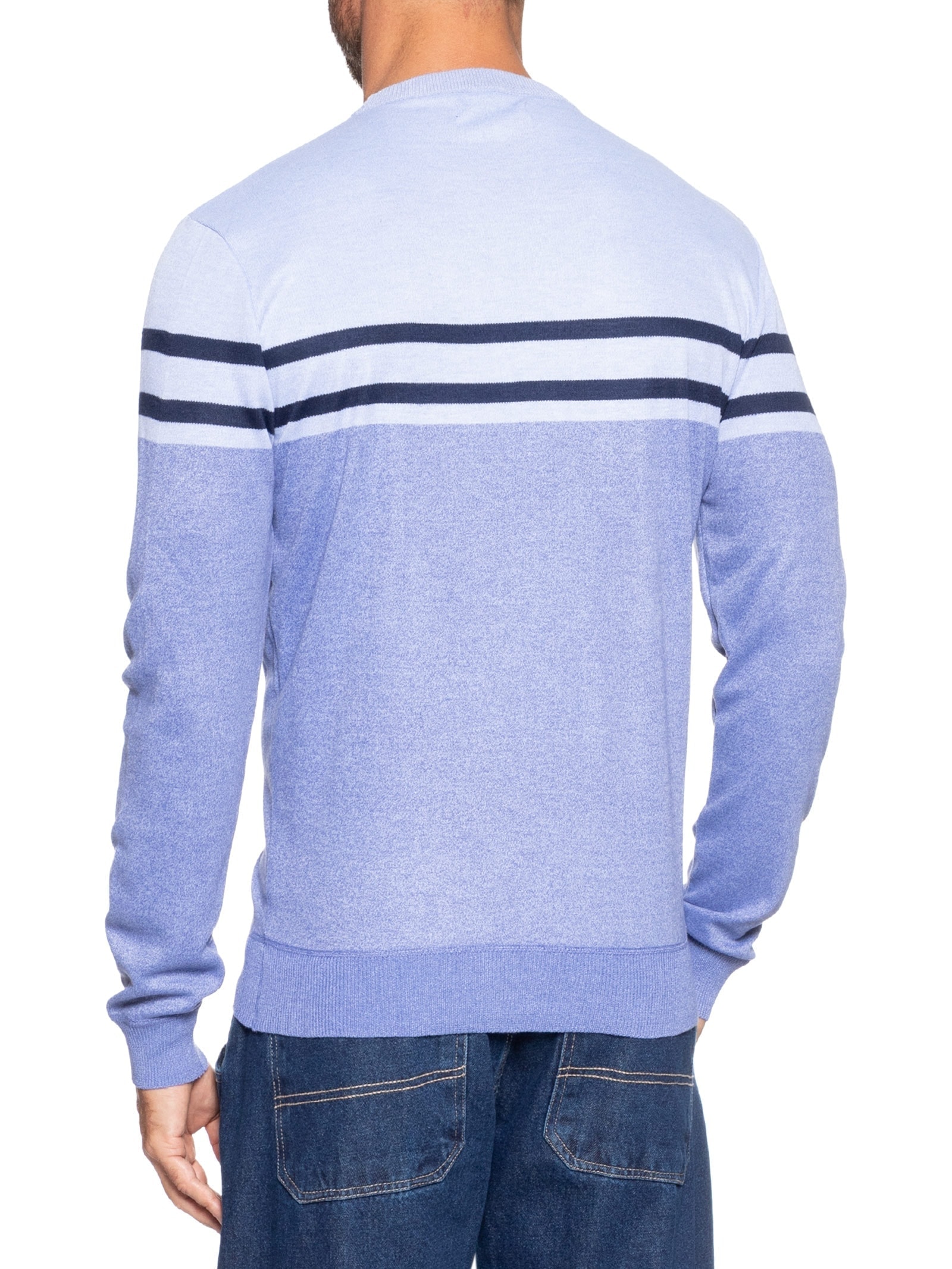 Suéter Masculino Gola Redonda Listra Azul '2 Essential