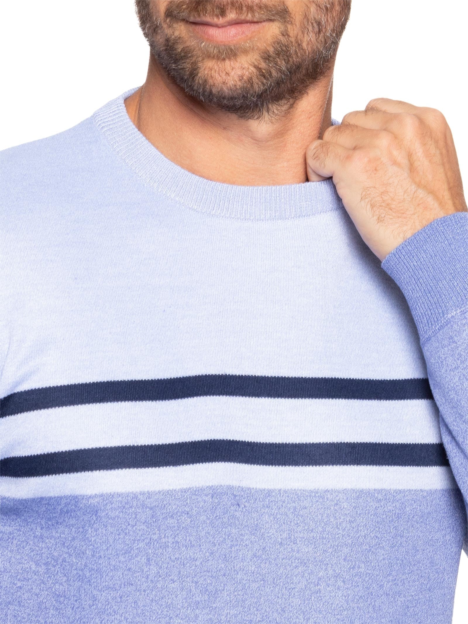 Suéter Masculino Gola Redonda Listra Azul '2 Essential