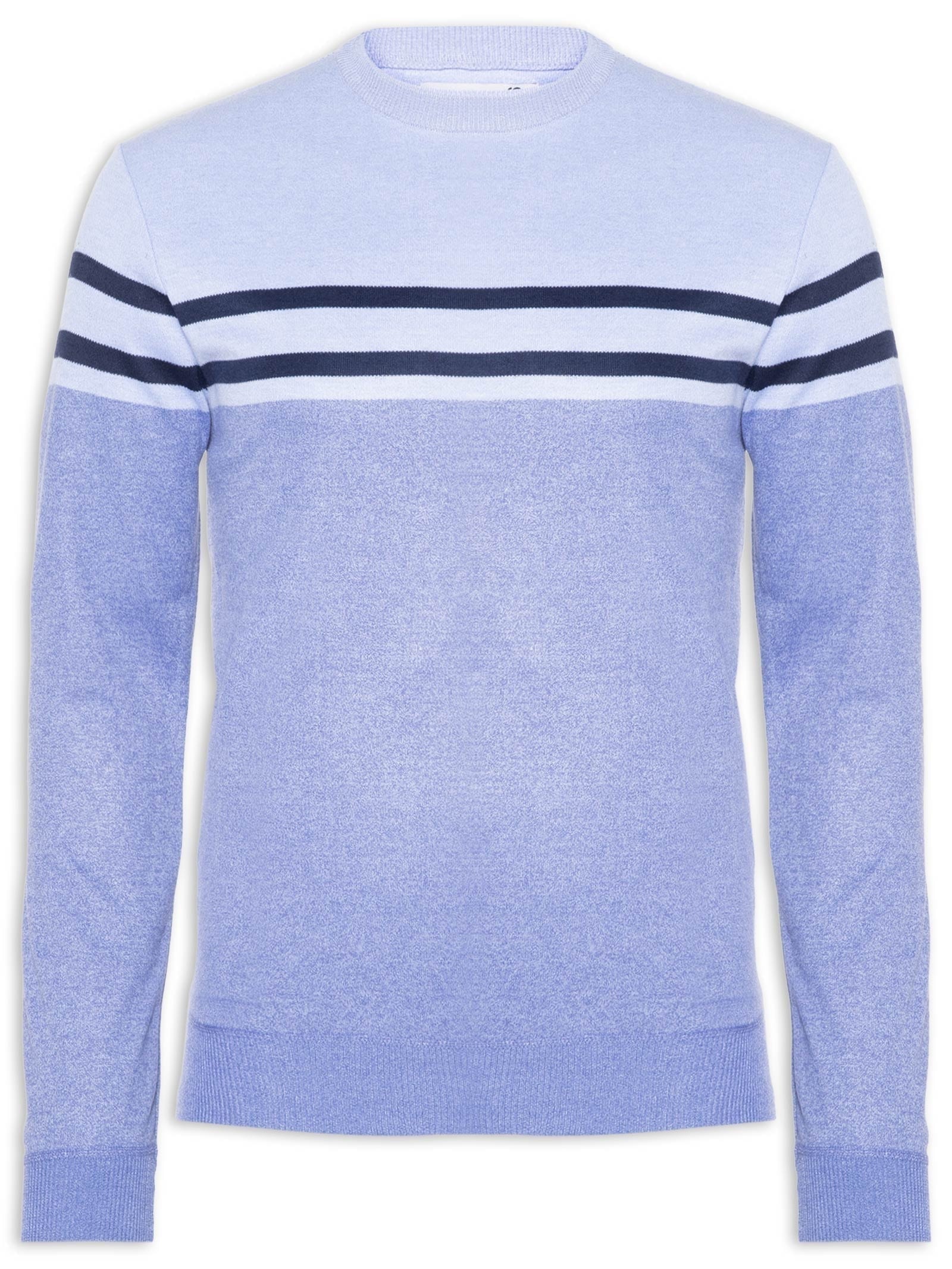 Suéter Masculino Gola Redonda Listra Azul '2 Essential