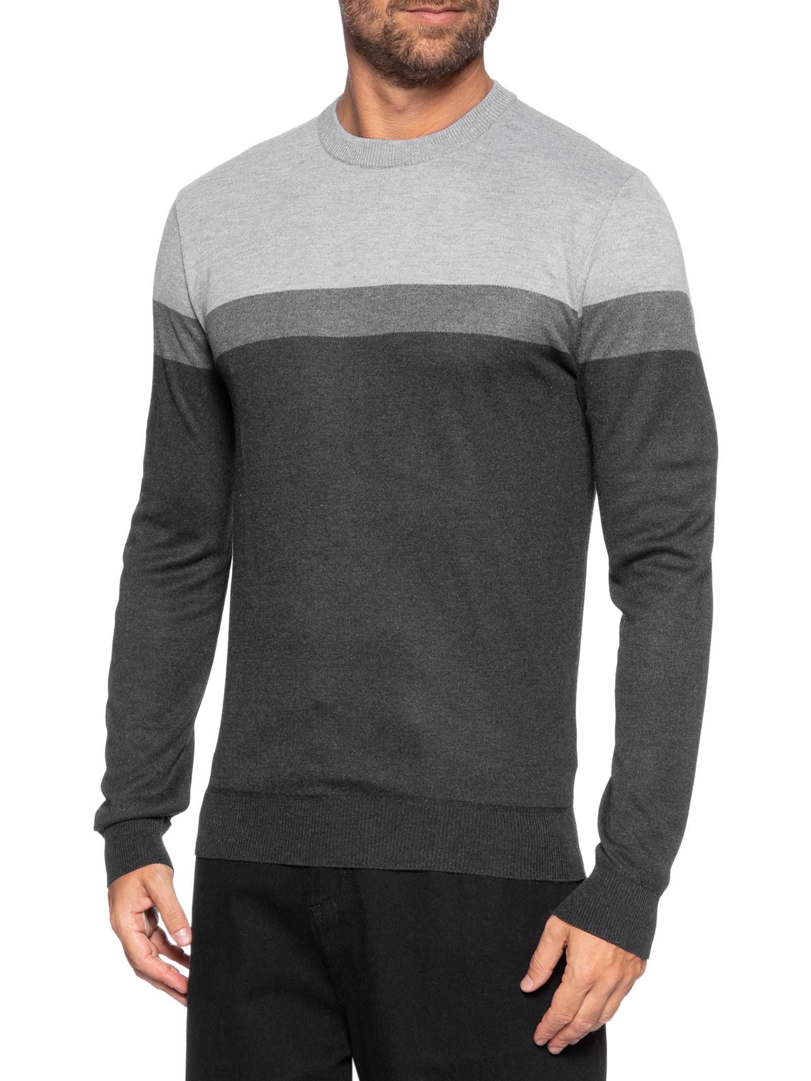 Suéter Masculino Gola Redonda Listra Preto '2 Essential