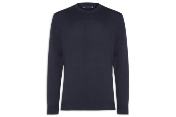 Suéter Masculino Gola Redonda Manga Longa Algodão Pima com Cashmere -  Azul