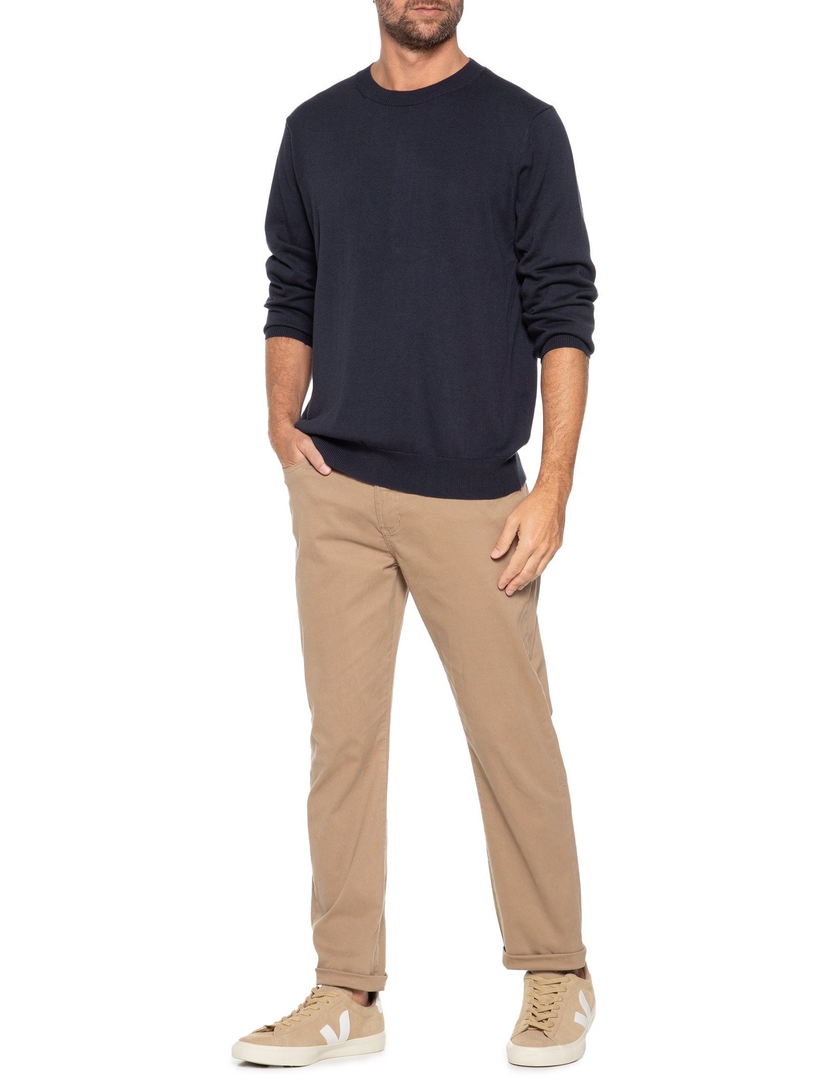 Suéter Masculino Gola Redonda Manga Longa Algodão Pima com Cashmere  Azul '2 Essential