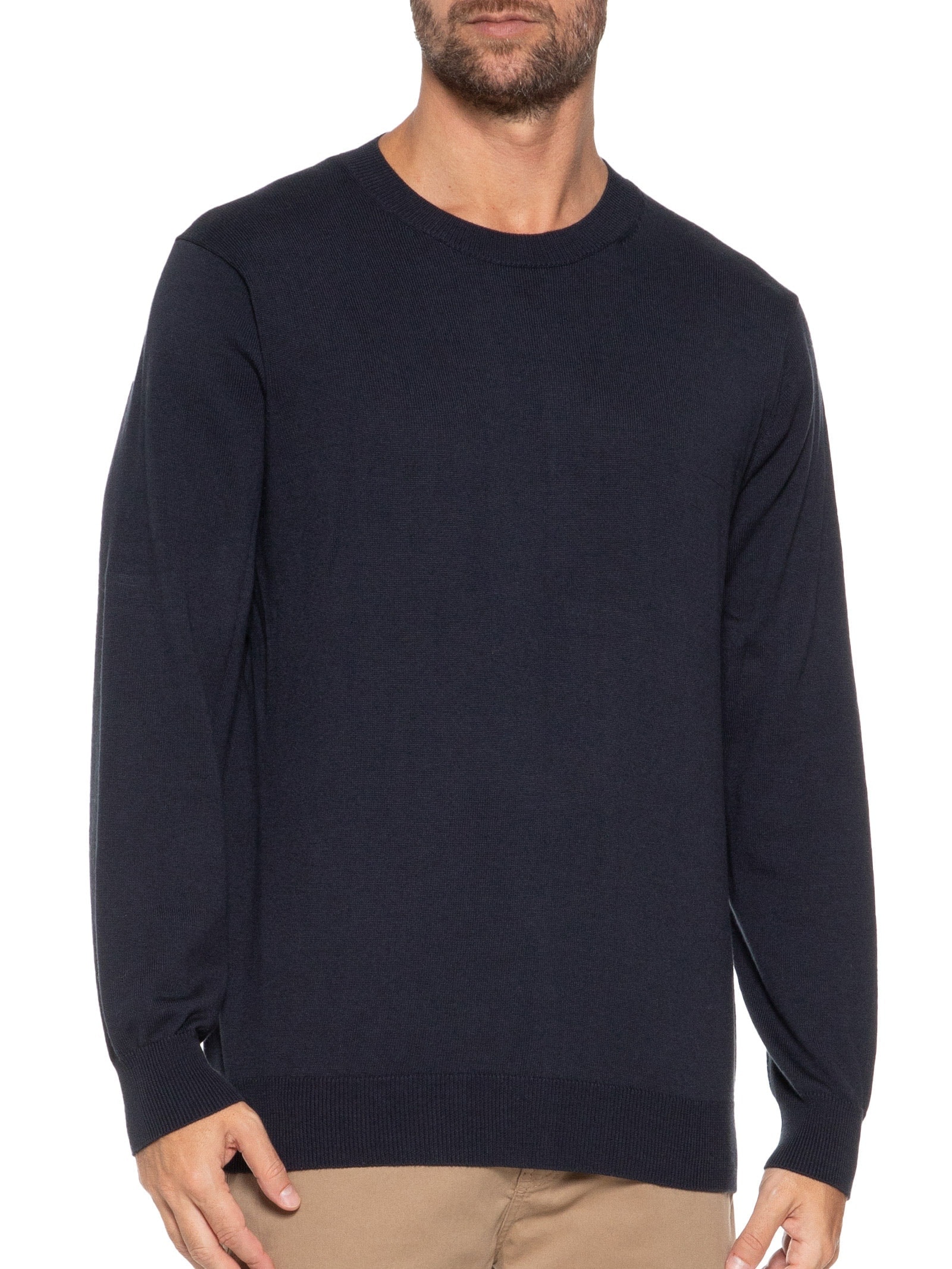 Suéter Masculino Gola Redonda Manga Longa Algodão Pima com Cashmere  Azul '2 Essential