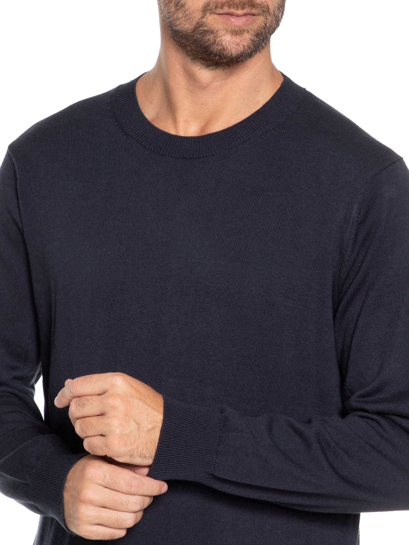 Suéter Masculino Gola Redonda Manga Longa Algodão Pima com Cashmere  Azul '2 Essential