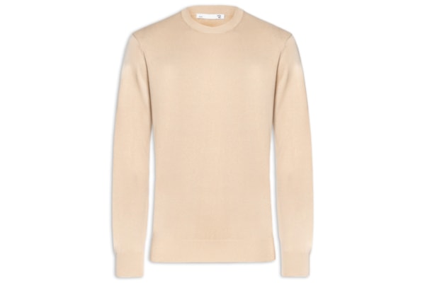 Suéter Masculino Gola Redonda Manga Longa Algodão Pima com Cashmere - Bege