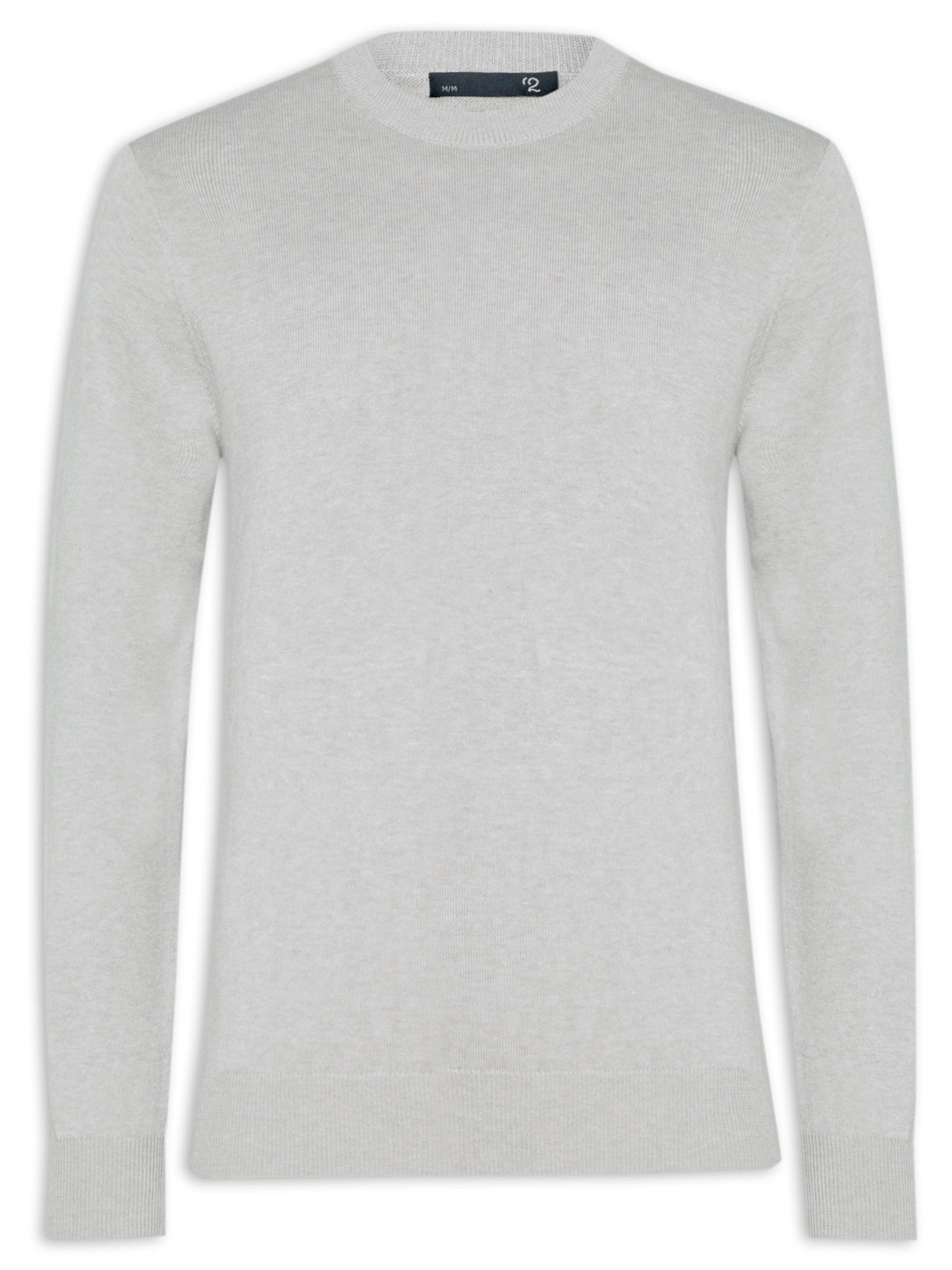 Suéter Masculino Gola Redonda Manga Longa Algodão Pima Com Cashmere Cinza '2 Essential