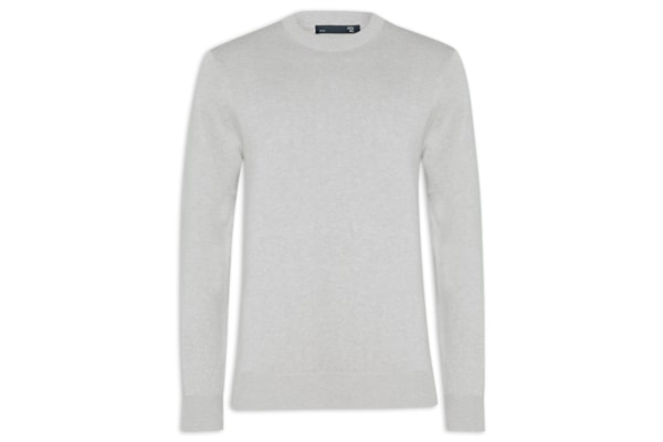 Suéter Masculino Gola Redonda Manga Longa Algodão Pima Com Cashmere - Cinza