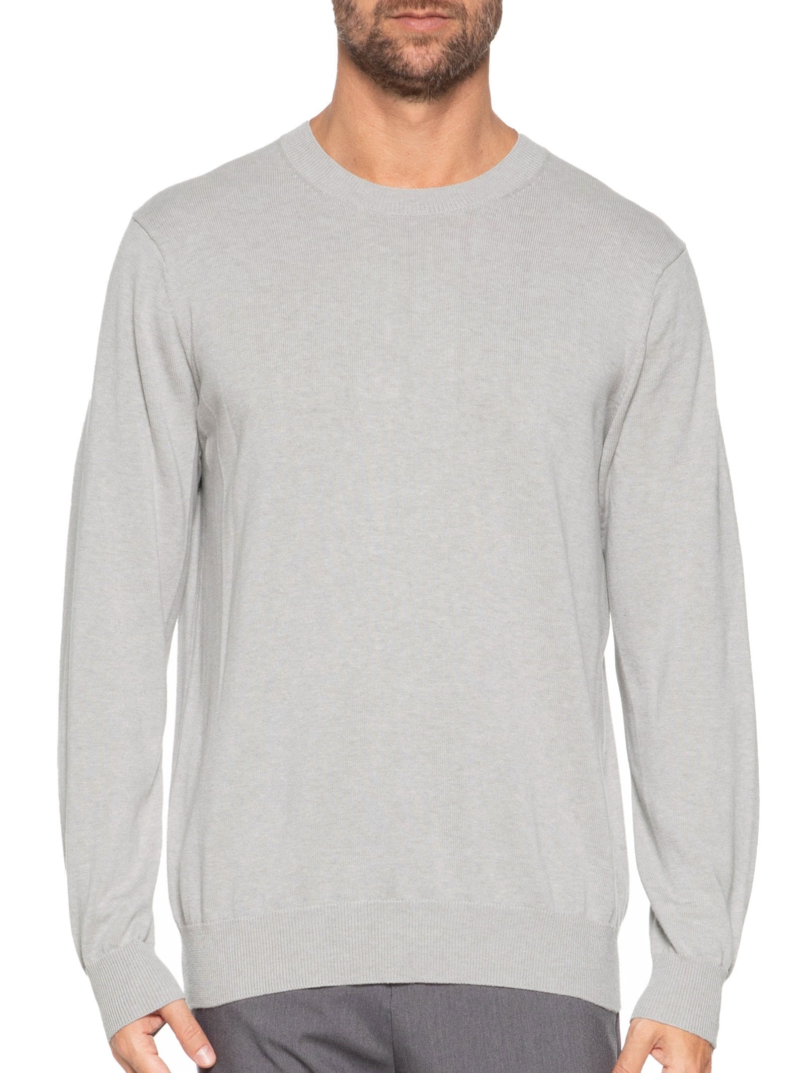 Suéter Masculino Gola Redonda Manga Longa Algodão Pima Com Cashmere Cinza '2 Essential