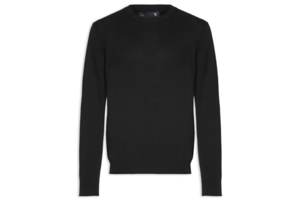 Suéter Masculino Gola Redonda Manga Longa Algodão Pima com Cashmere - Preto