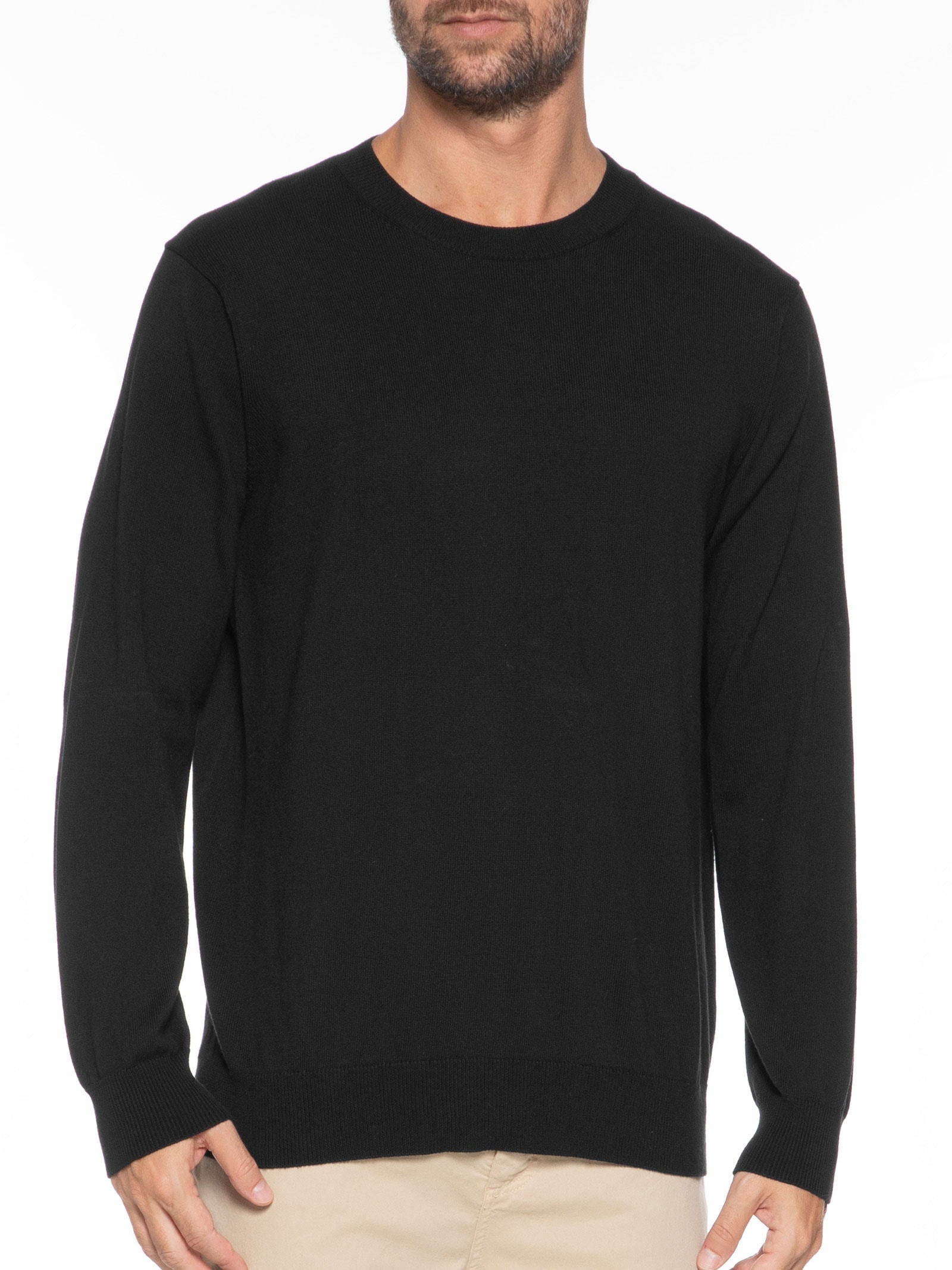 Suéter Masculino Gola Redonda Manga Longa Algodão Pima com Cashmere Preto '2 Essential