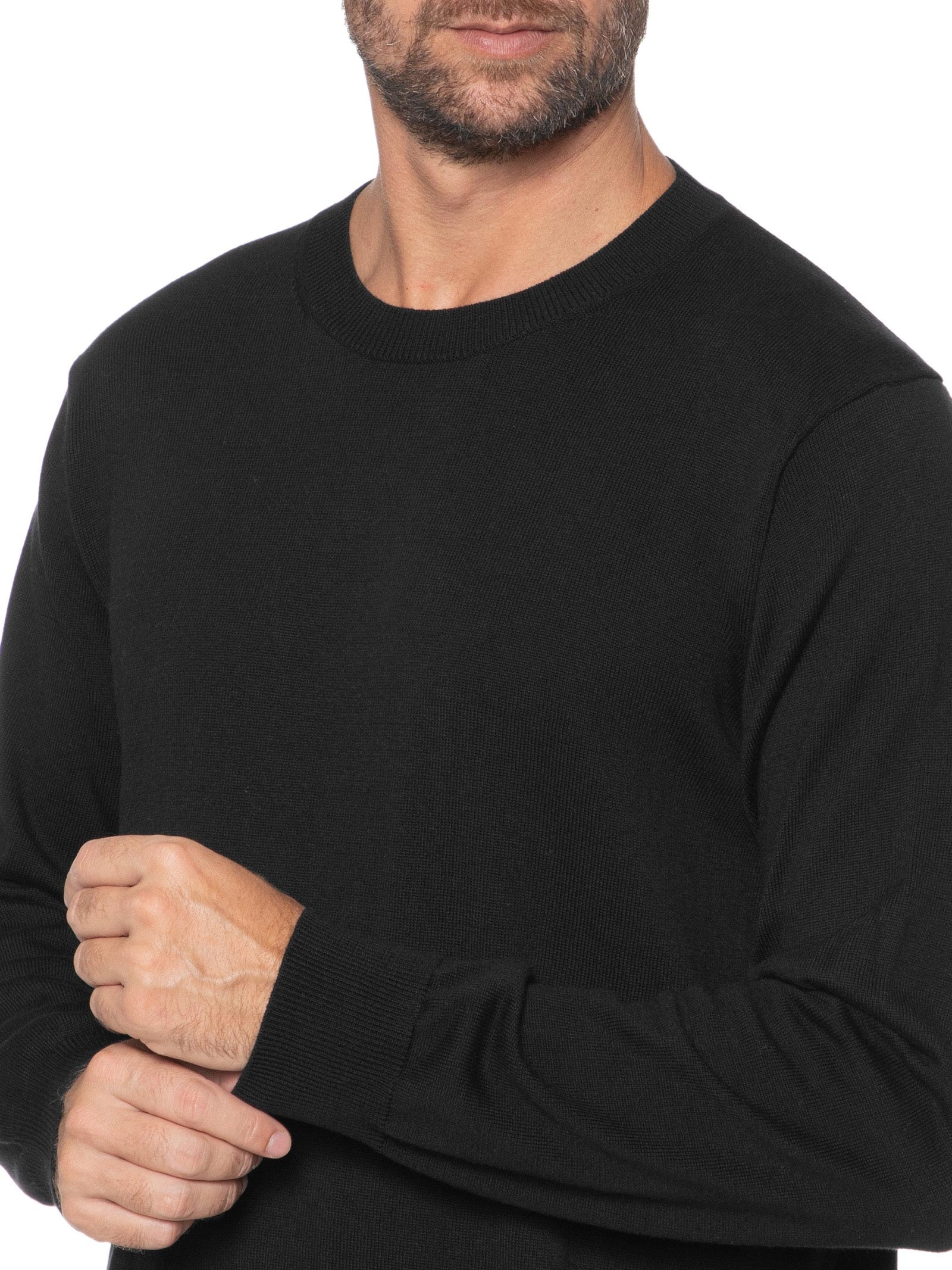 Suéter Masculino Gola Redonda Manga Longa Algodão Pima com Cashmere Preto '2 Essential