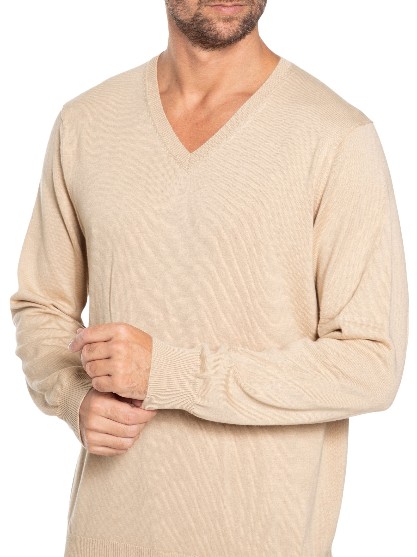 Suéter Masculino Gola Redonda Manga Longa Algodão Pima Com Cashmere – Bege '2 Essential