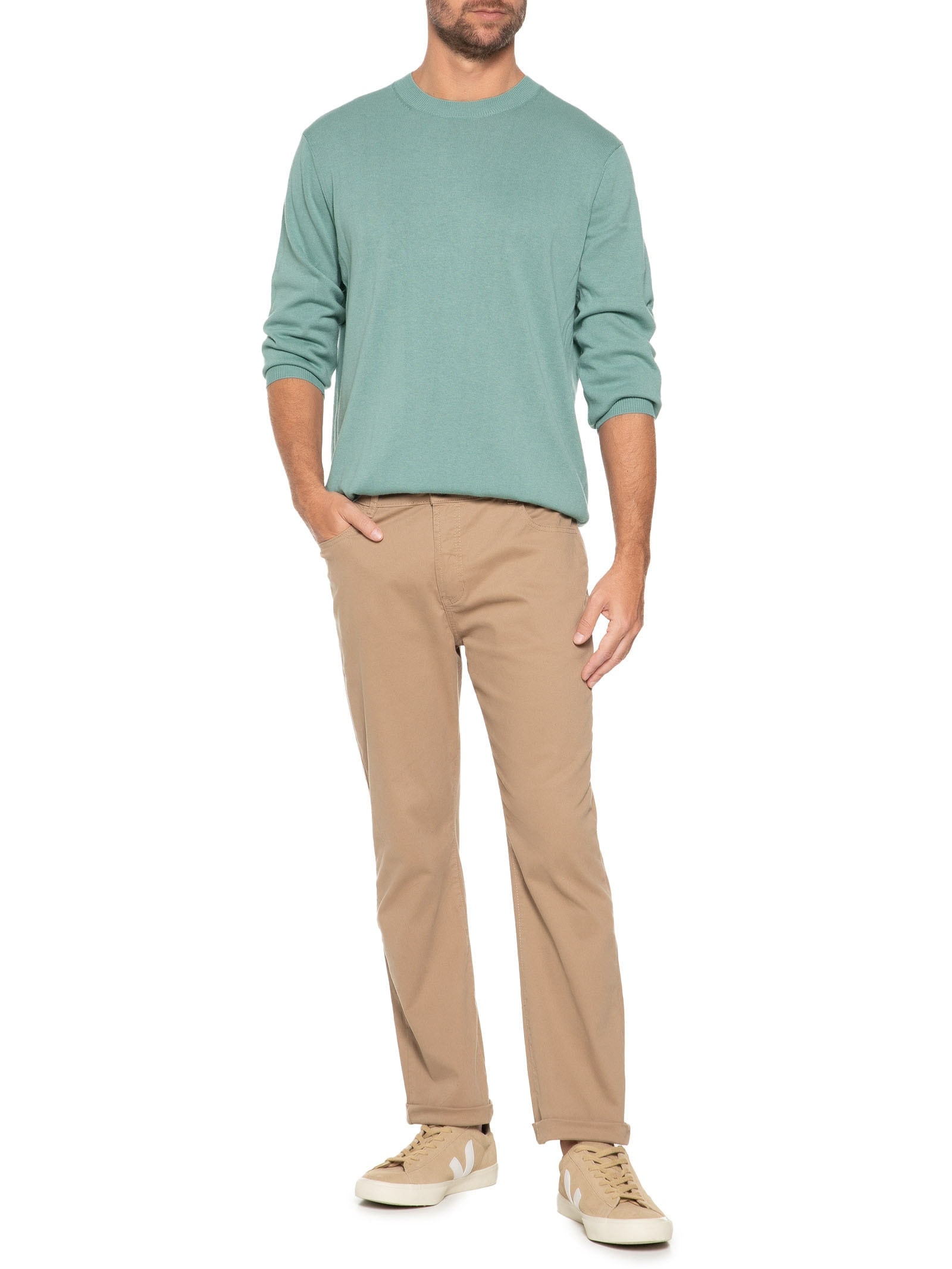 Suéter Masculino Gola Redonda Manga Longa Algodão Pima Com Cashmere – Verde '2 Essential