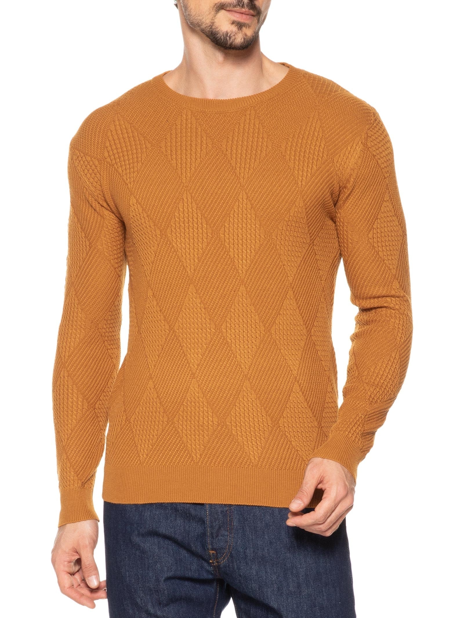 Suéter Masculino Gola Redonda Texturizada Amarelo '2 Essential