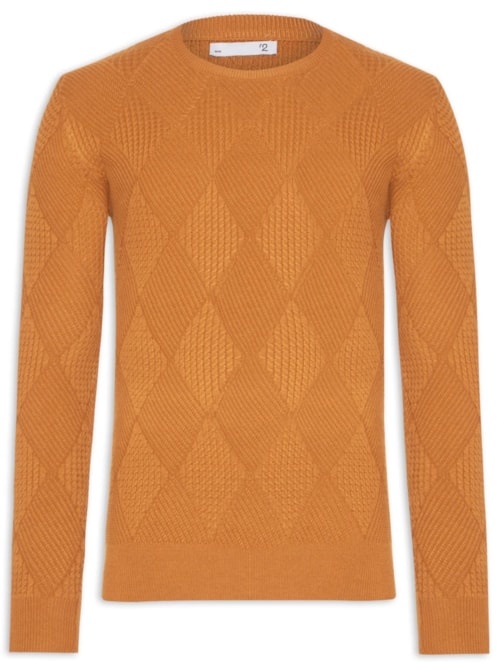 Suéter Masculino Gola Redonda Texturizada – Amarelo