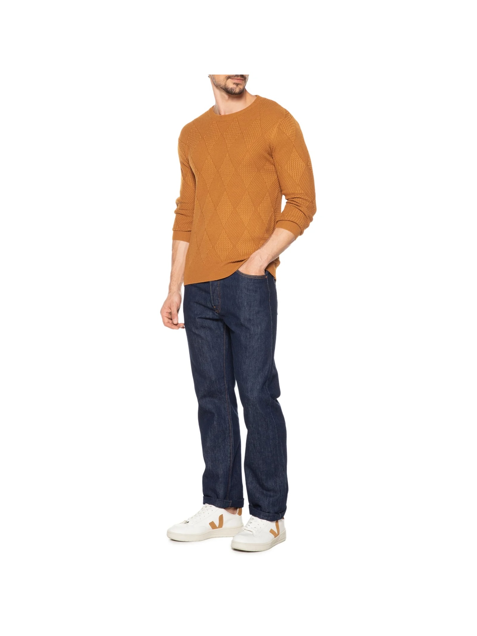 Suéter Masculino Gola Redonda Texturizada Amarelo '2 Essential