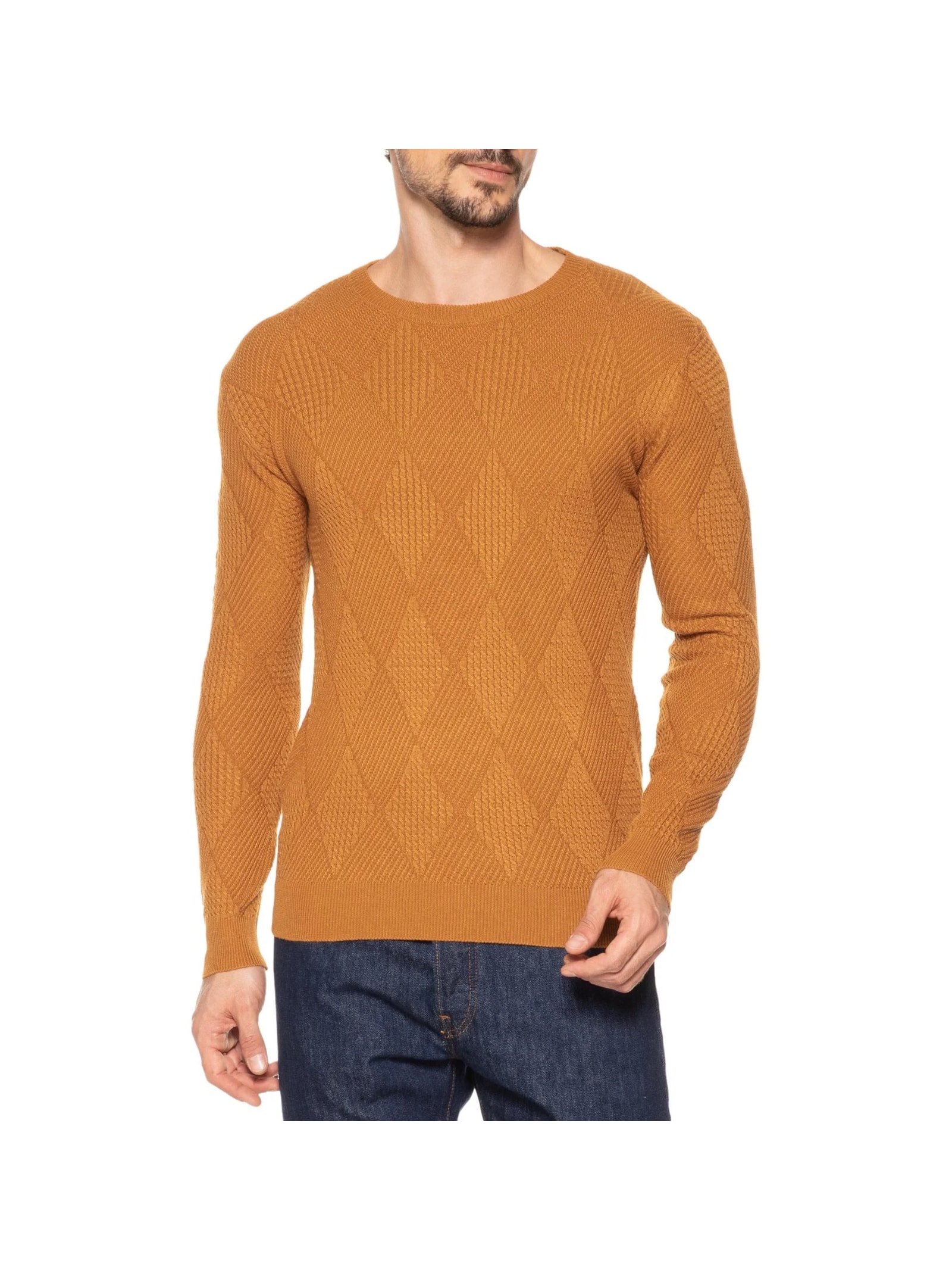 Suéter Masculino Gola Redonda Texturizada Amarelo '2 Essential