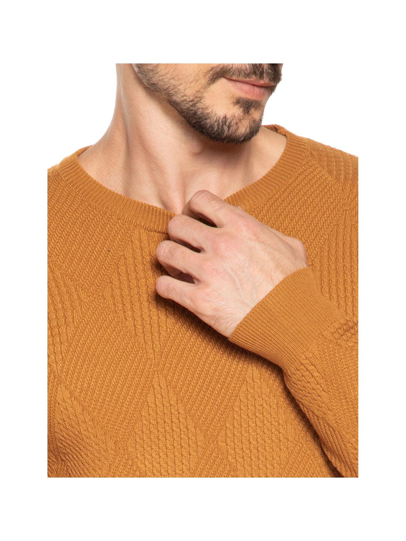 Suéter Masculino Gola Redonda Texturizada Amarelo '2 Essential