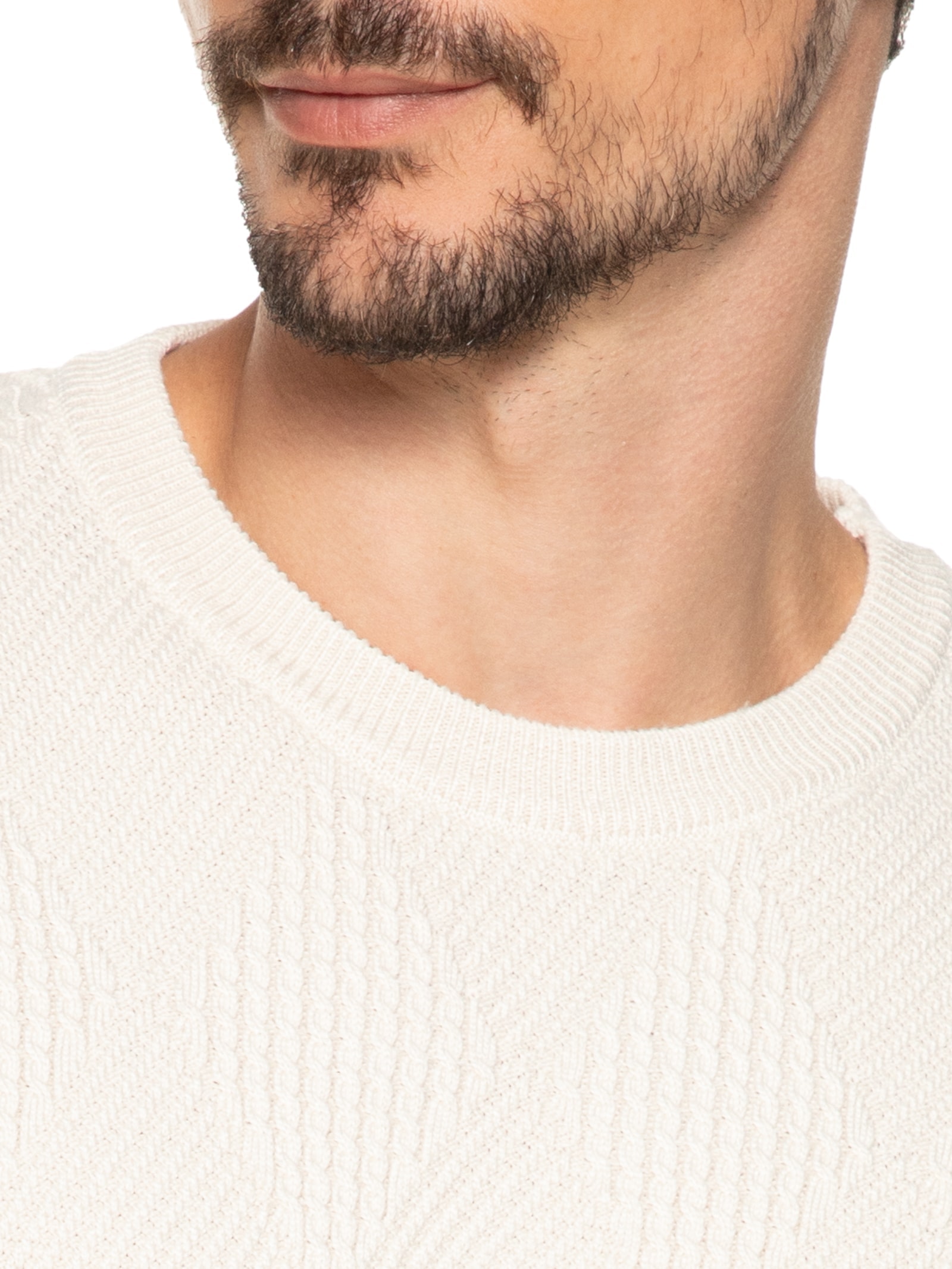 Suéter Masculino Gola Redonda Texturizada Bege  '2 Essential