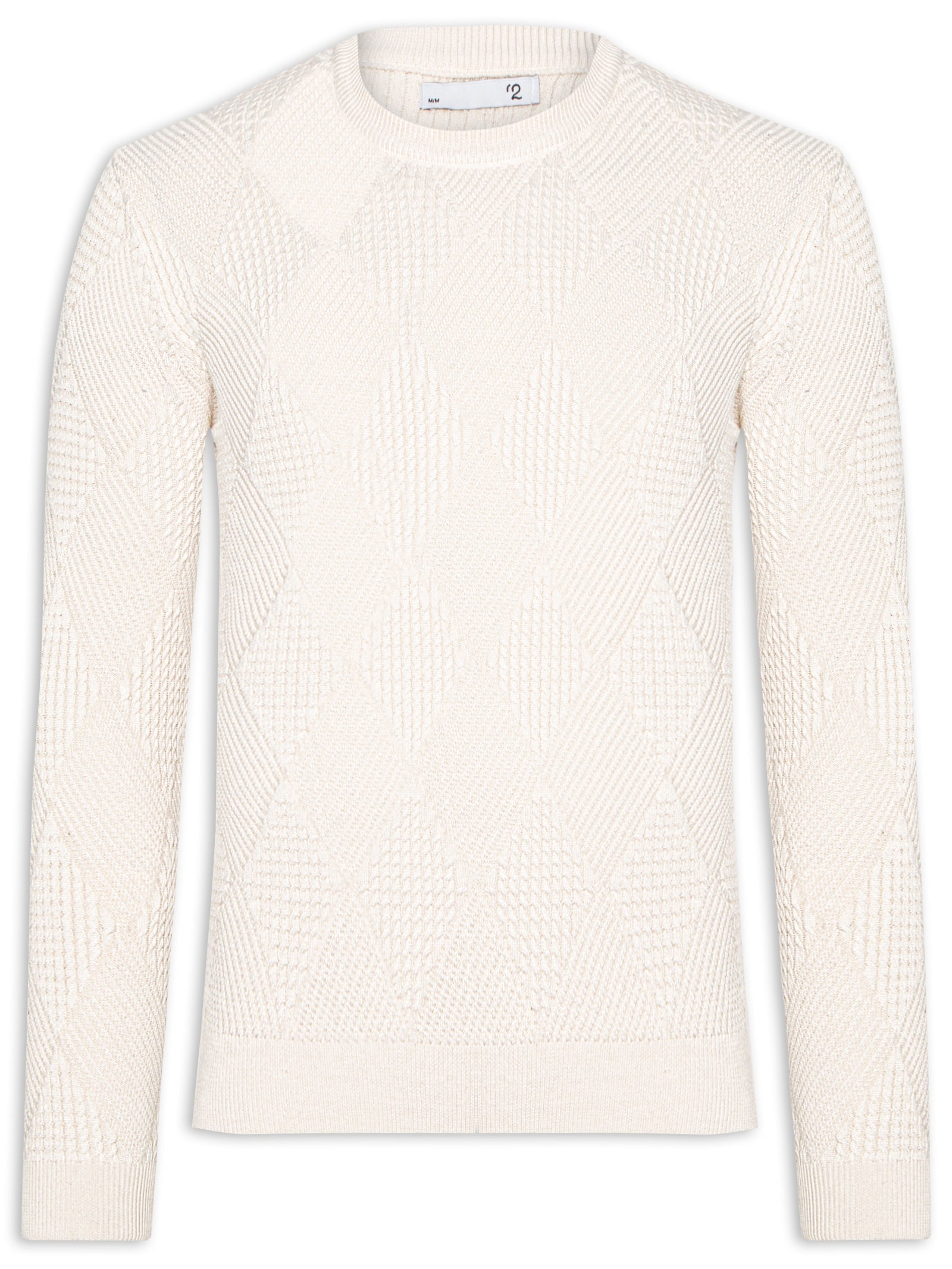 Suéter Masculino Gola Redonda Texturizada Bege  '2 Essential