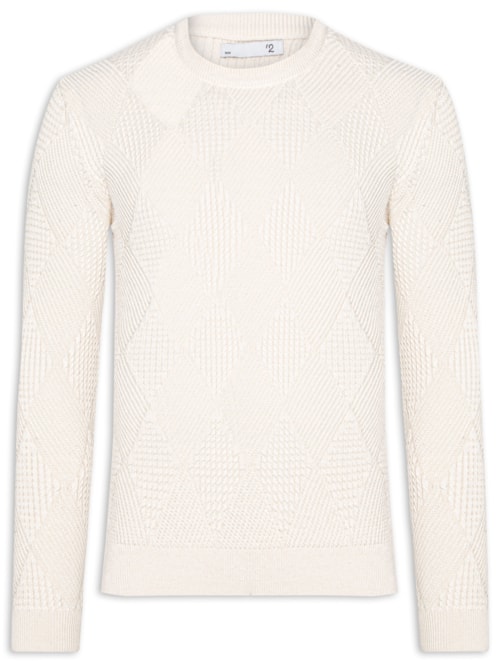 Suéter Masculino Gola Redonda Texturizada – Bege