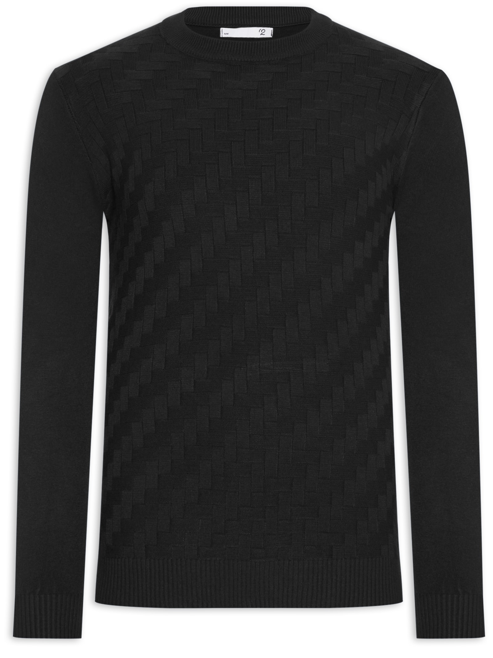 Suéter Masculino Gola Redonda Texturizada Preto '2 Essential