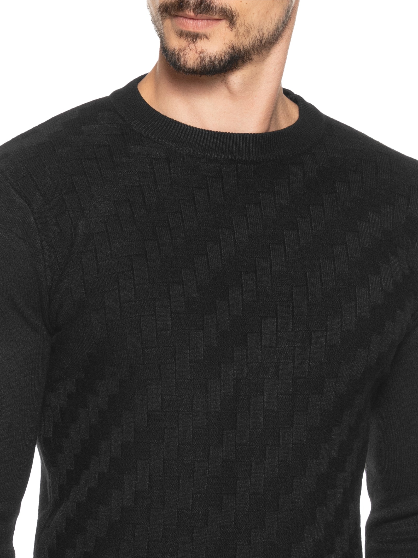 Suéter Masculino Gola Redonda Texturizada Preto '2 Essential