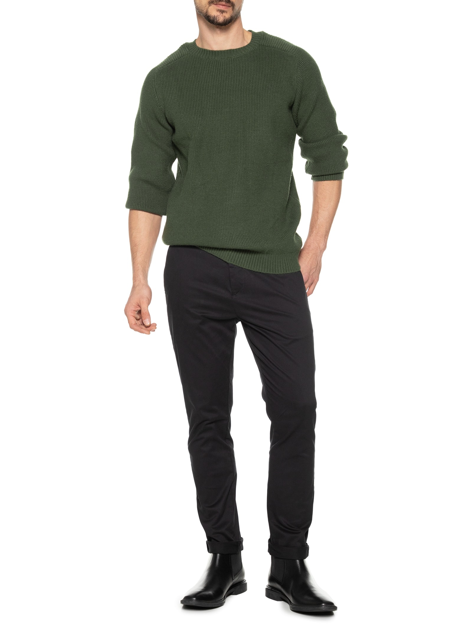 Suéter Masculino Gola Redonda Texturizada Verde '2 Essential