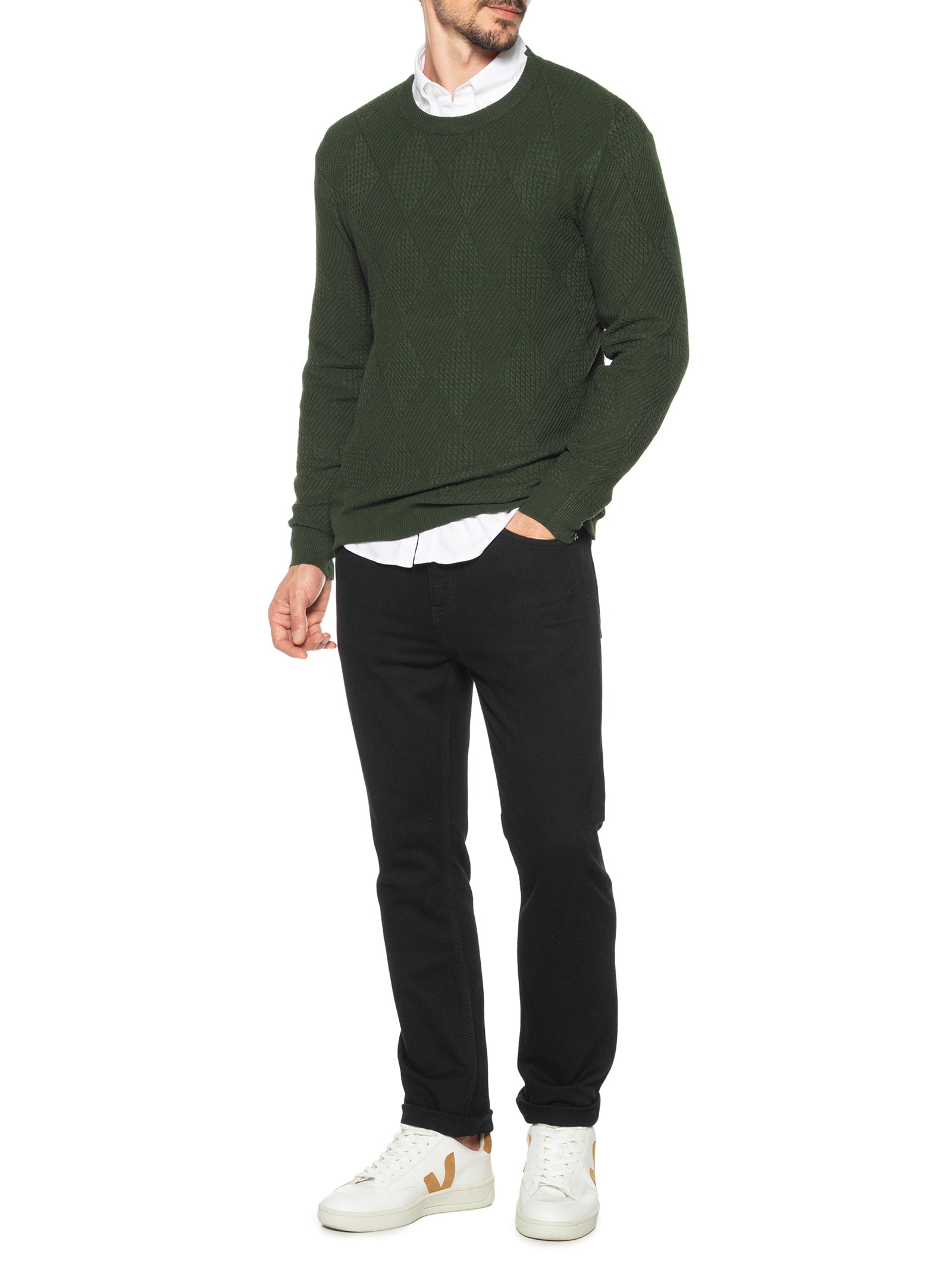 Suéter Masculino Gola Redonda Texturizada Verde '2 Essential