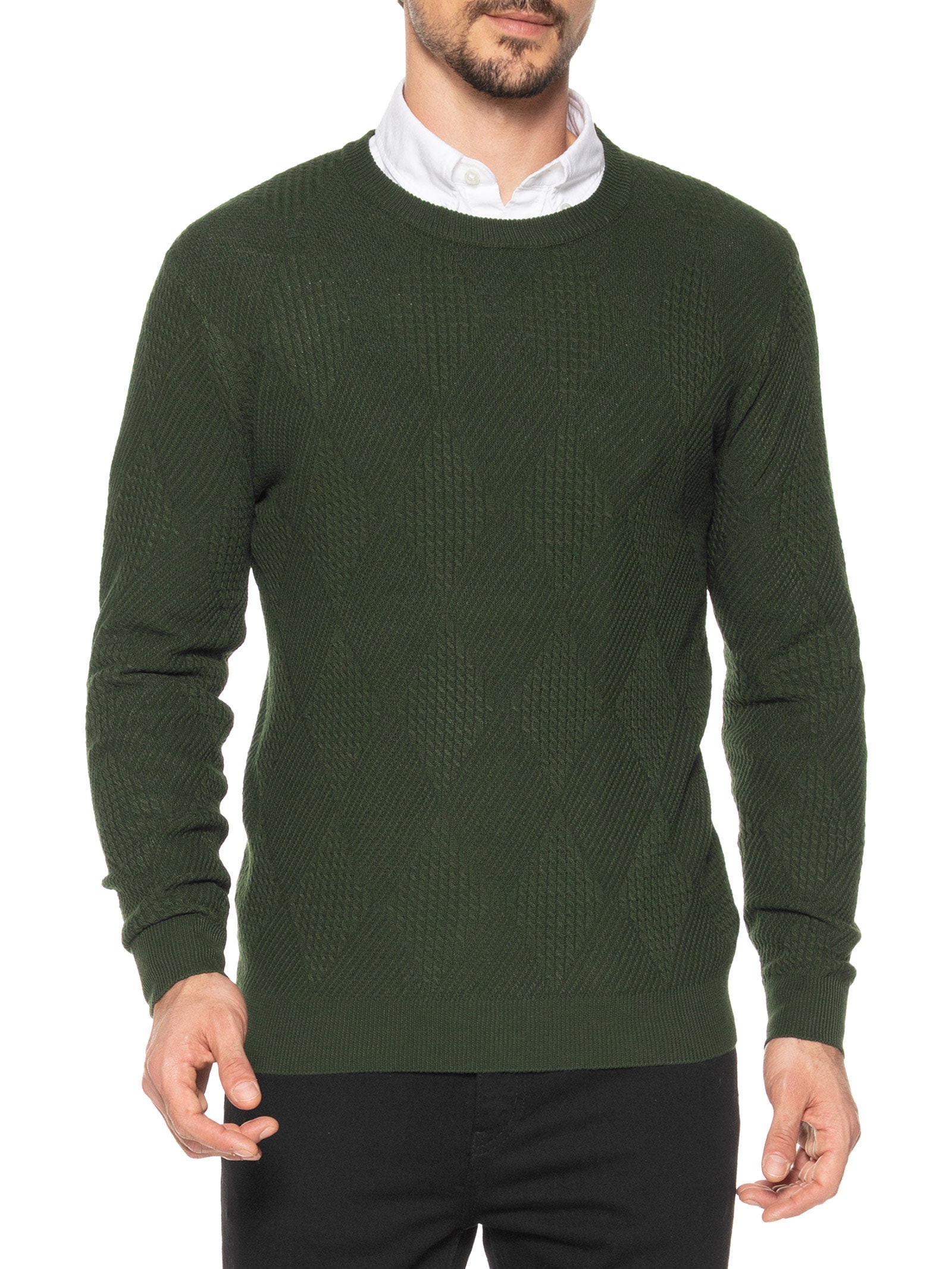 Suéter Masculino Gola Redonda Texturizada Verde '2 Essential