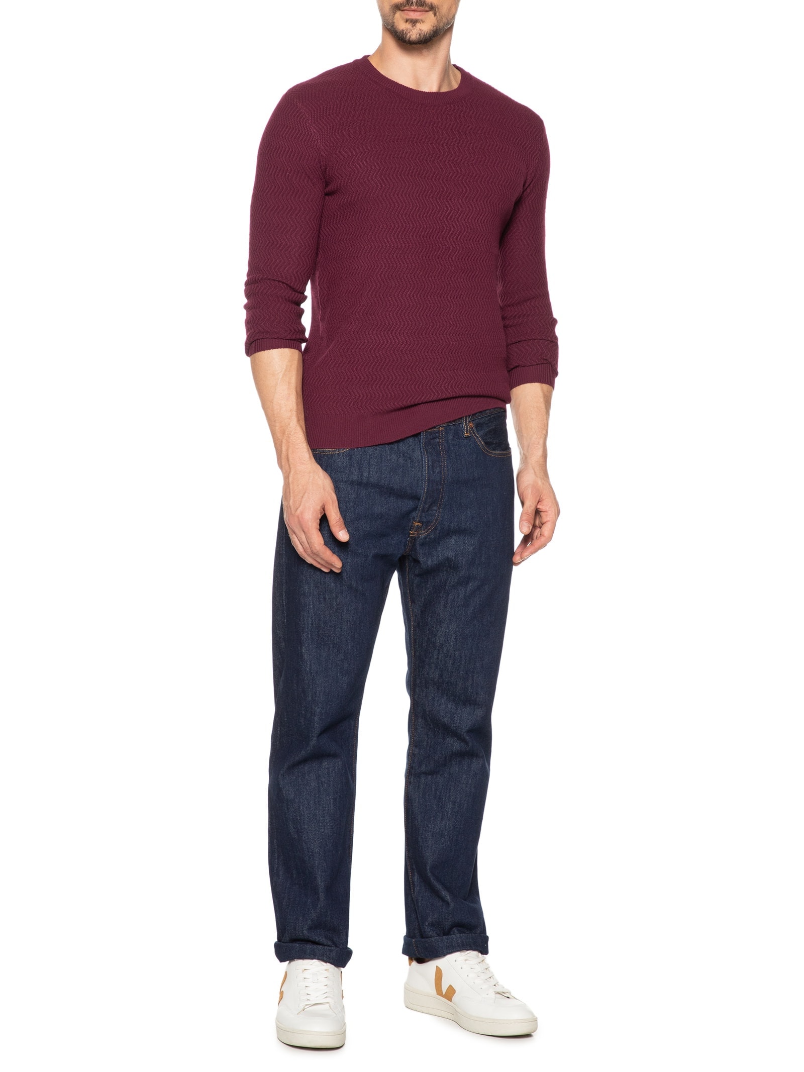 Suéter Masculino Gola Redonda Texturizada Vinho '2 Essential