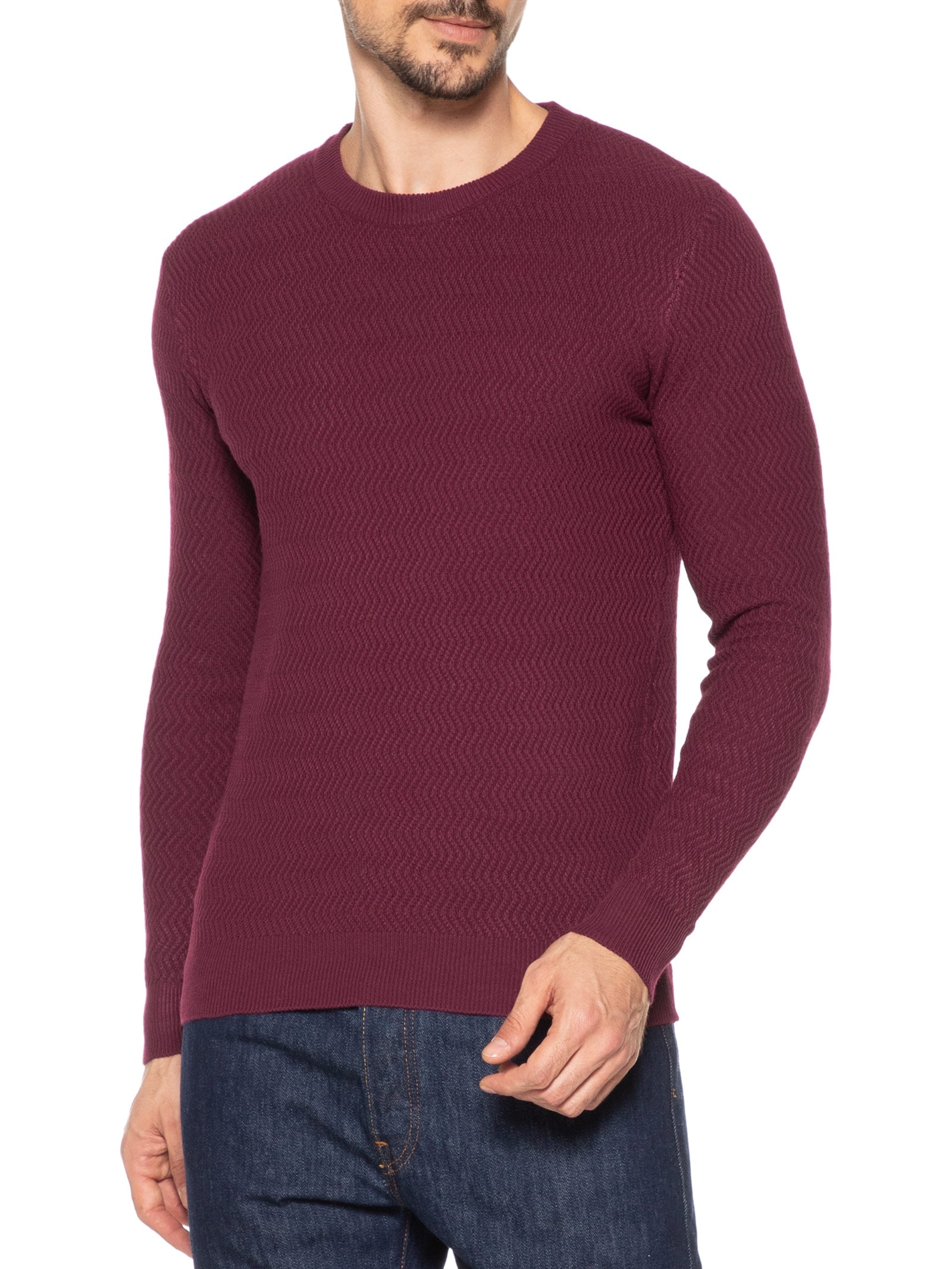 Suéter Masculino Gola Redonda Texturizada Vinho '2 Essential