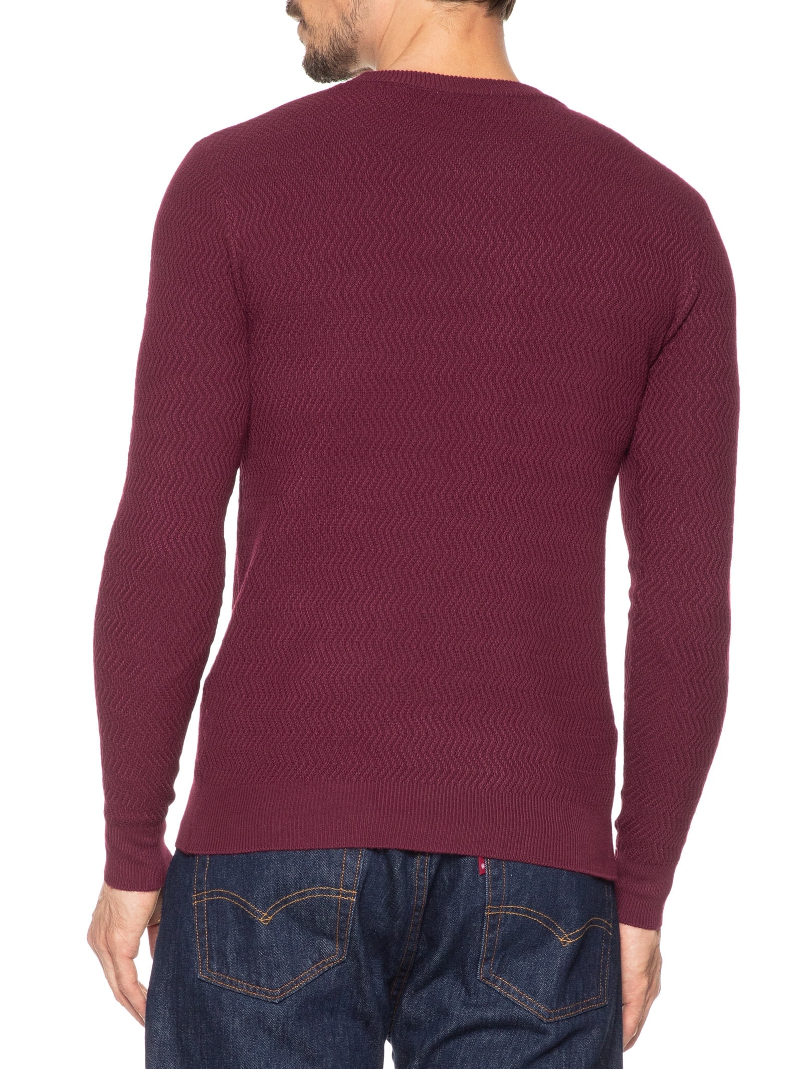 Suéter Masculino Gola Redonda Texturizada Vinho '2 Essential