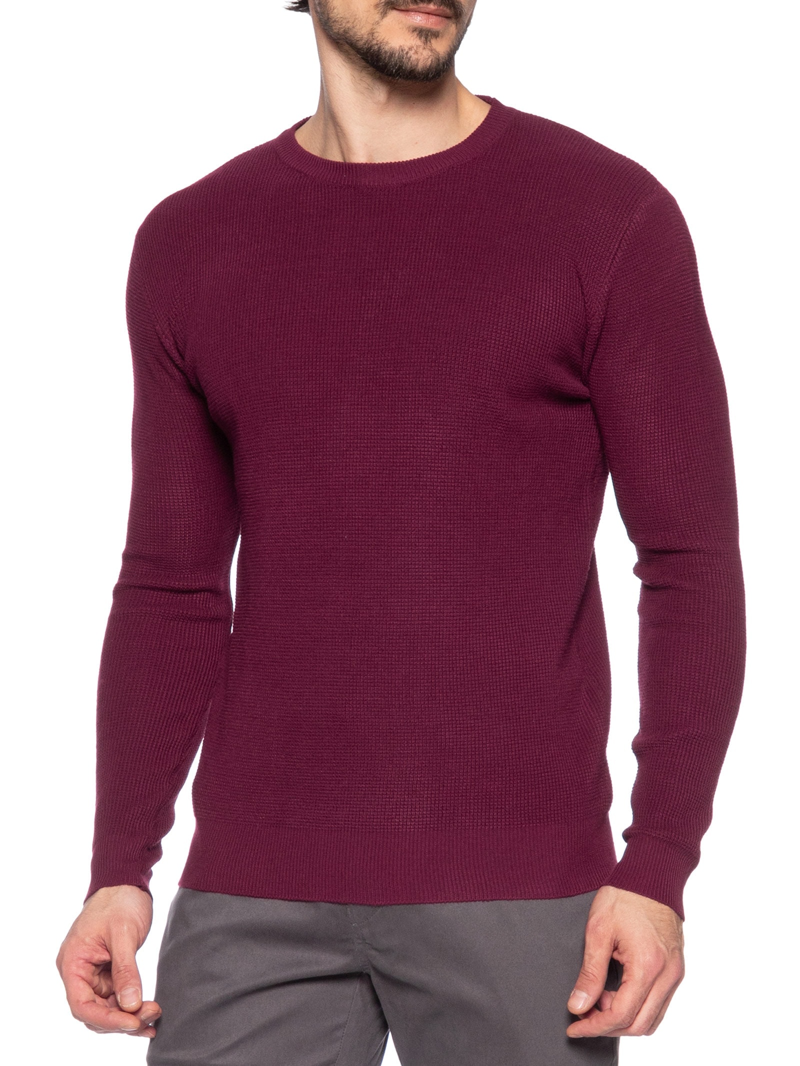 Suéter Masculino Gola Redonda Texturizado Vinho Basiq Men