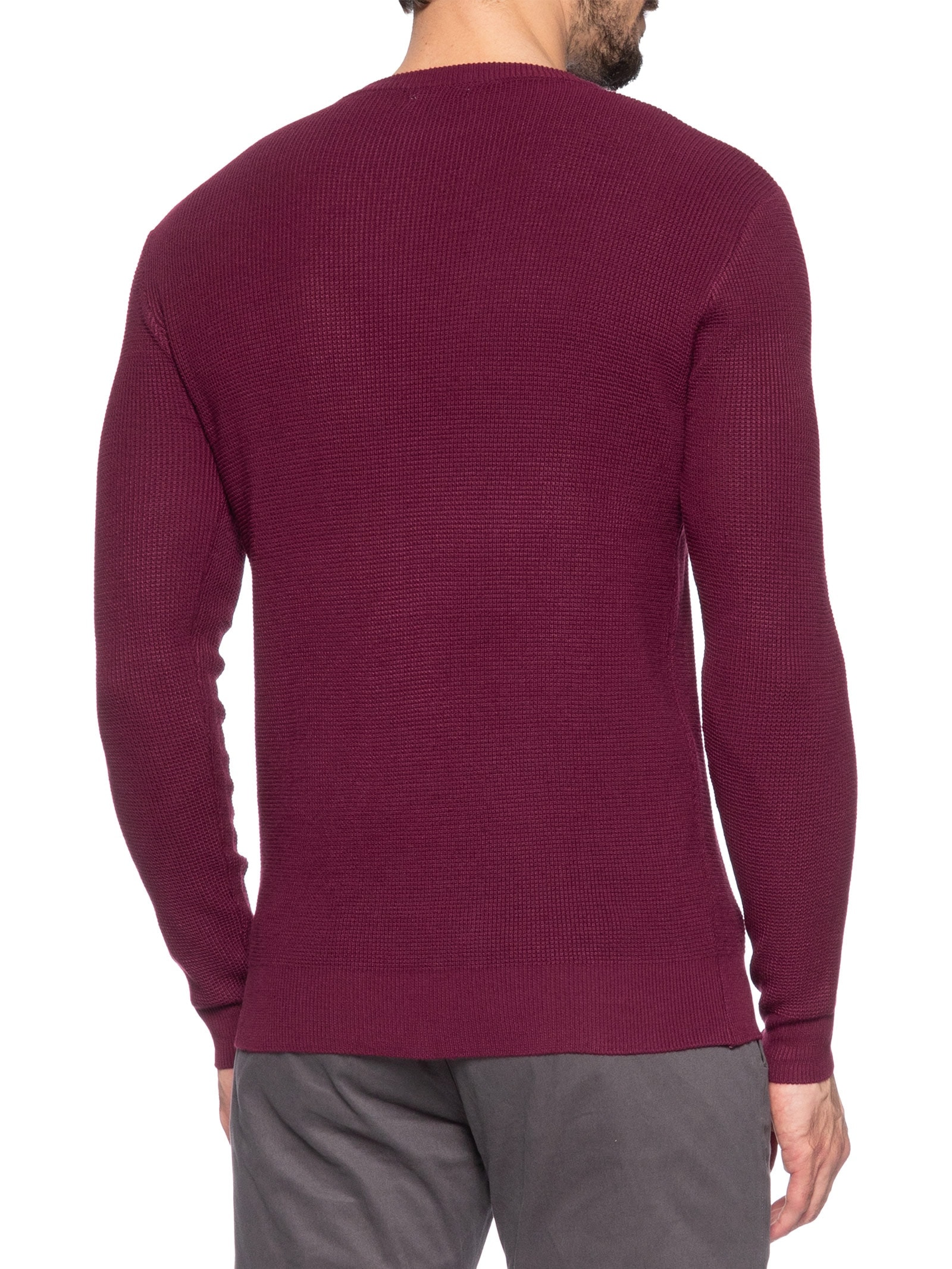 Suéter Masculino Gola Redonda Texturizado Vinho Basiq Men