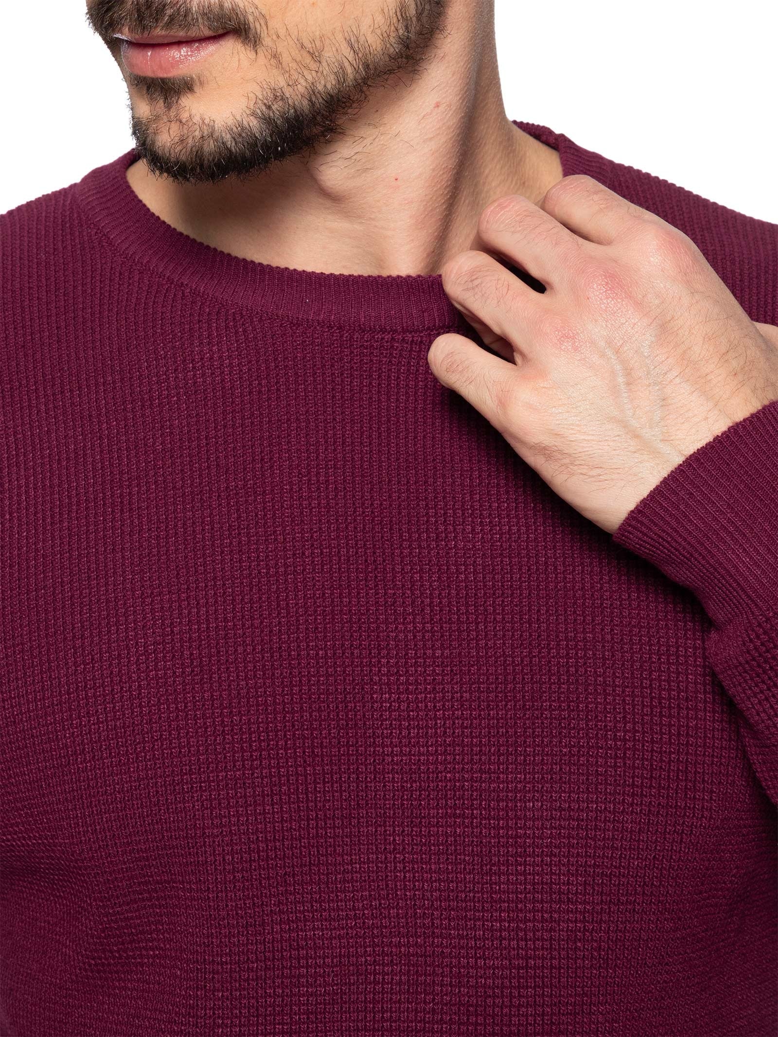 Suéter Masculino Gola Redonda Texturizado Vinho Basiq Men