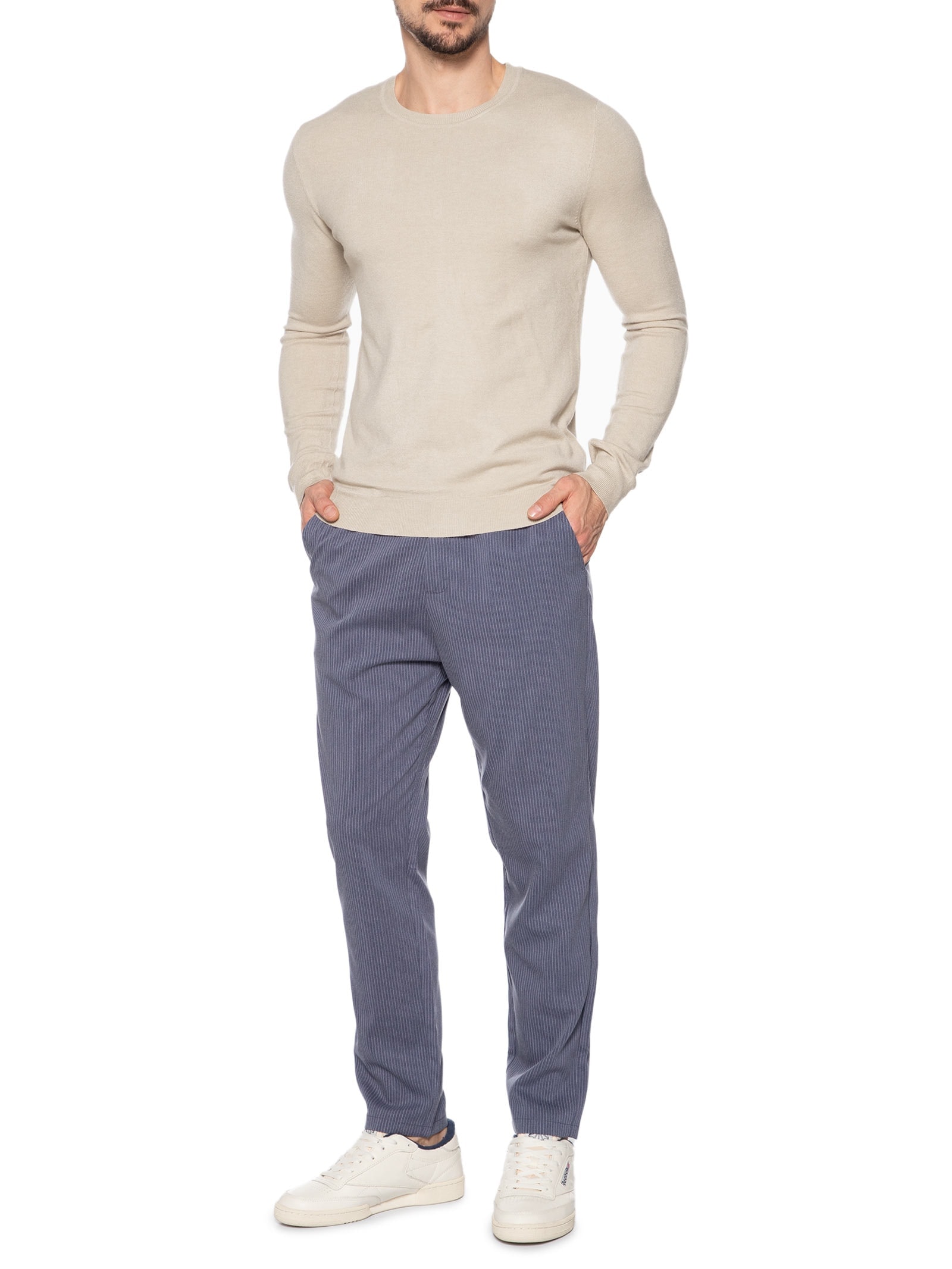 Suéter Masculino Gola Redonda Toque Macio Bege '2 Essential