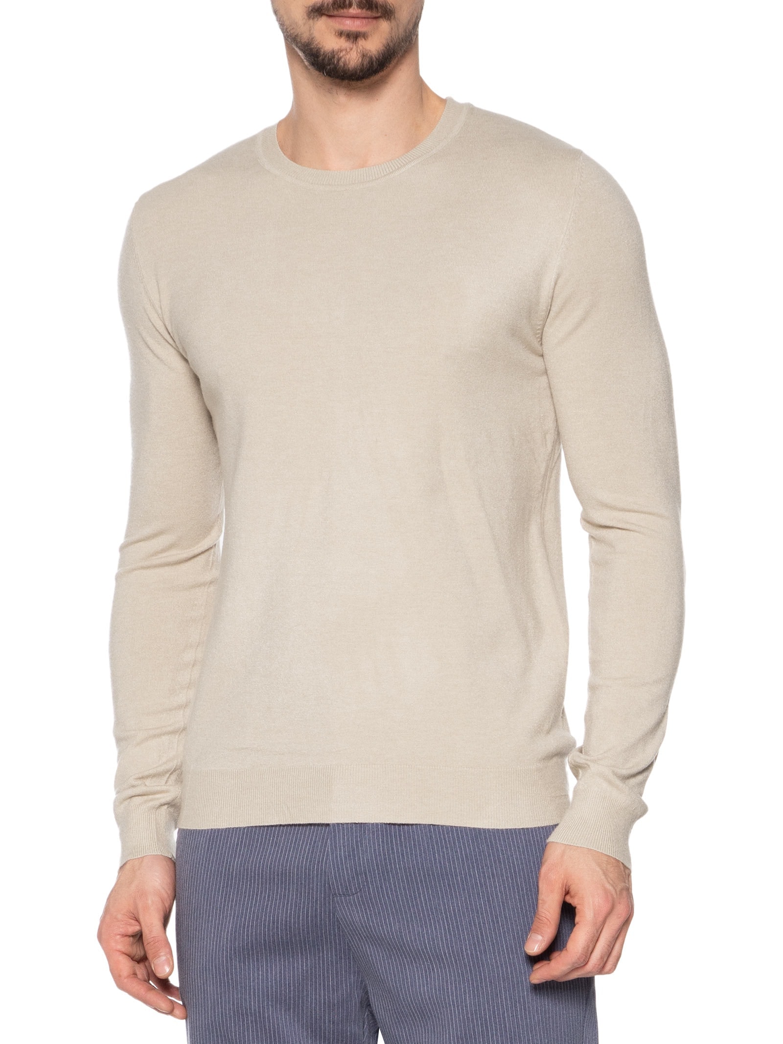 Suéter Masculino Gola Redonda Toque Macio Bege '2 Essential