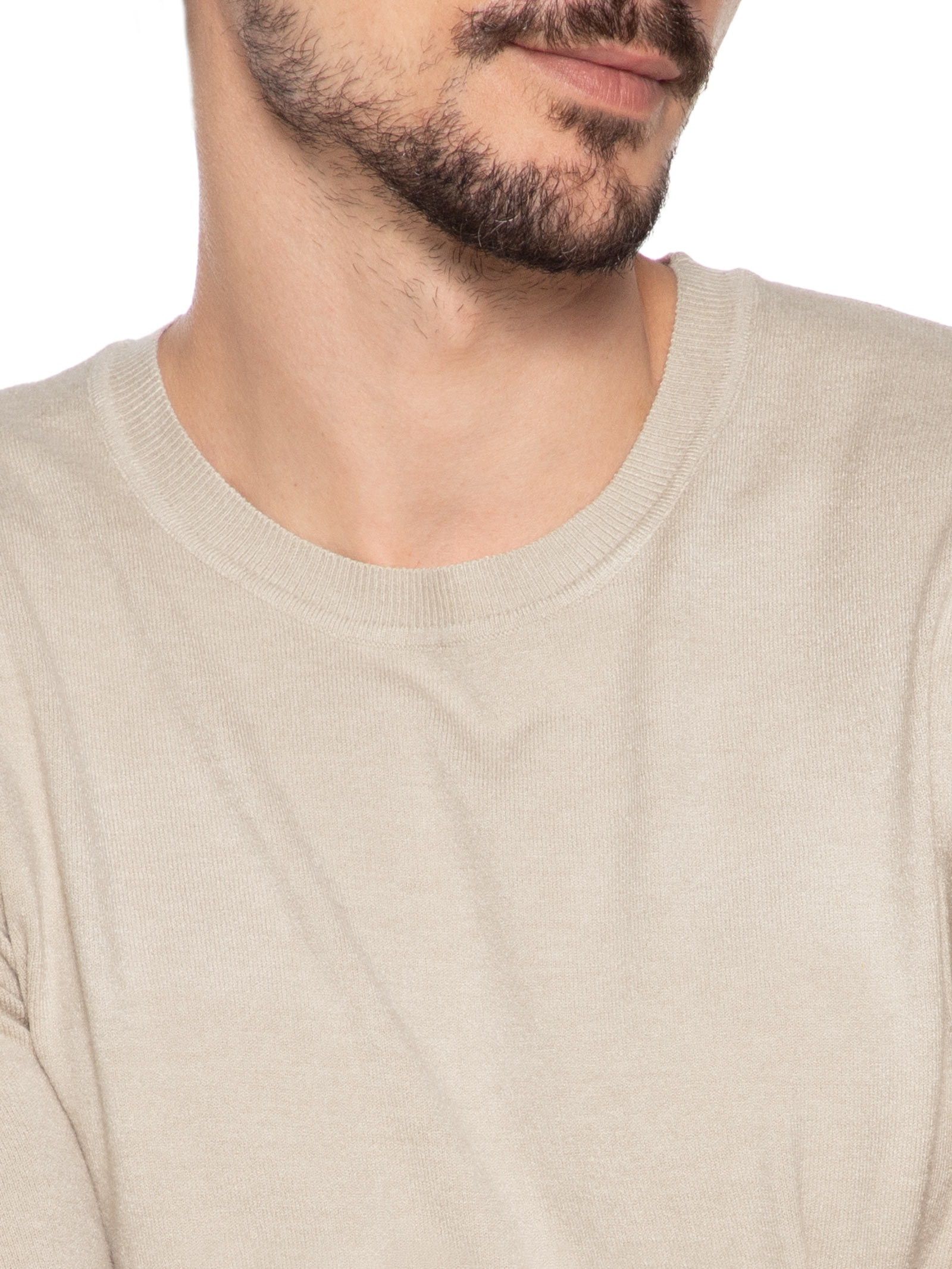 Suéter Masculino Gola Redonda Toque Macio Bege '2 Essential