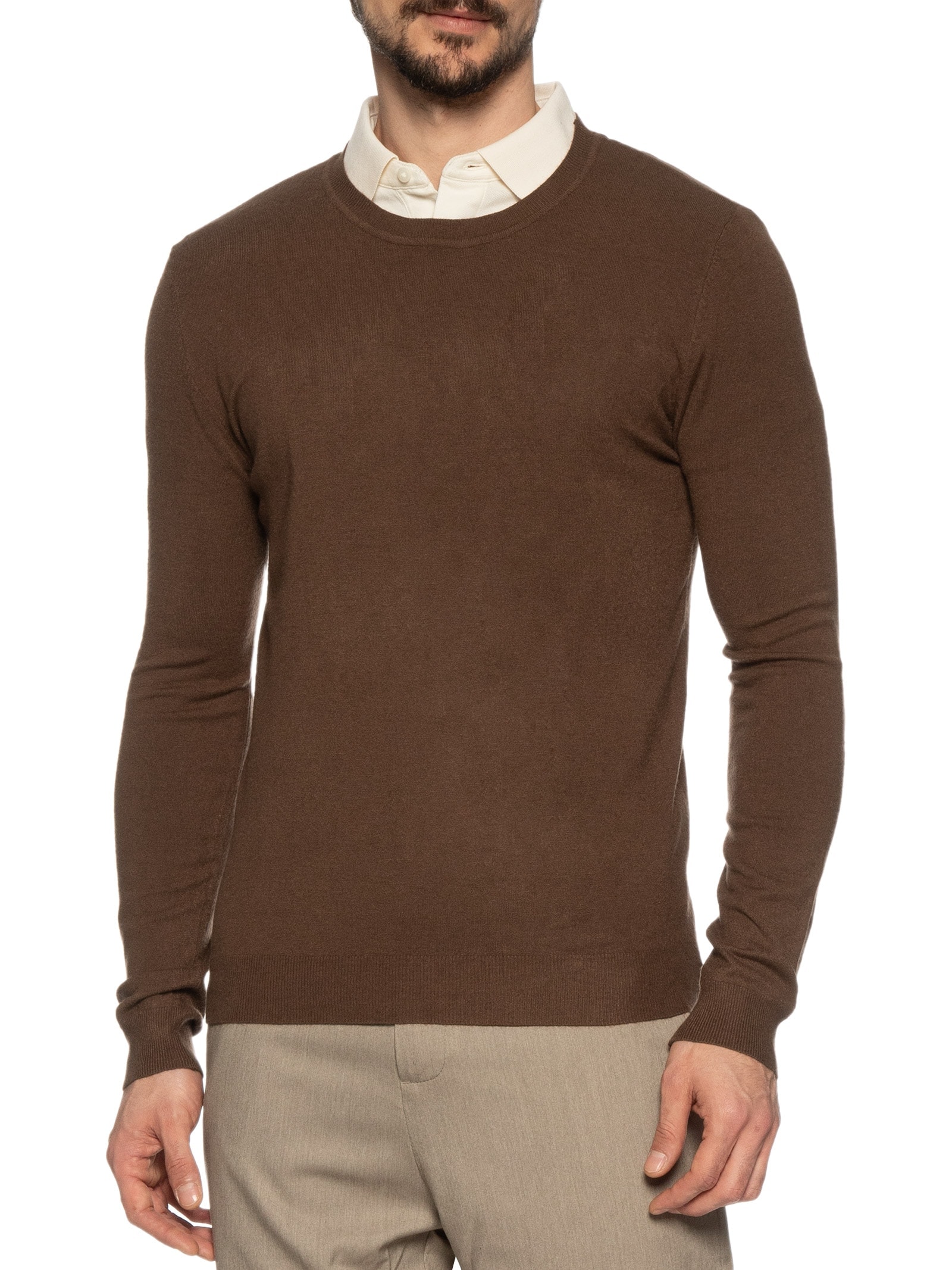 Suéter Masculino Gola Redonda Toque Macio Marrom '2 Essential