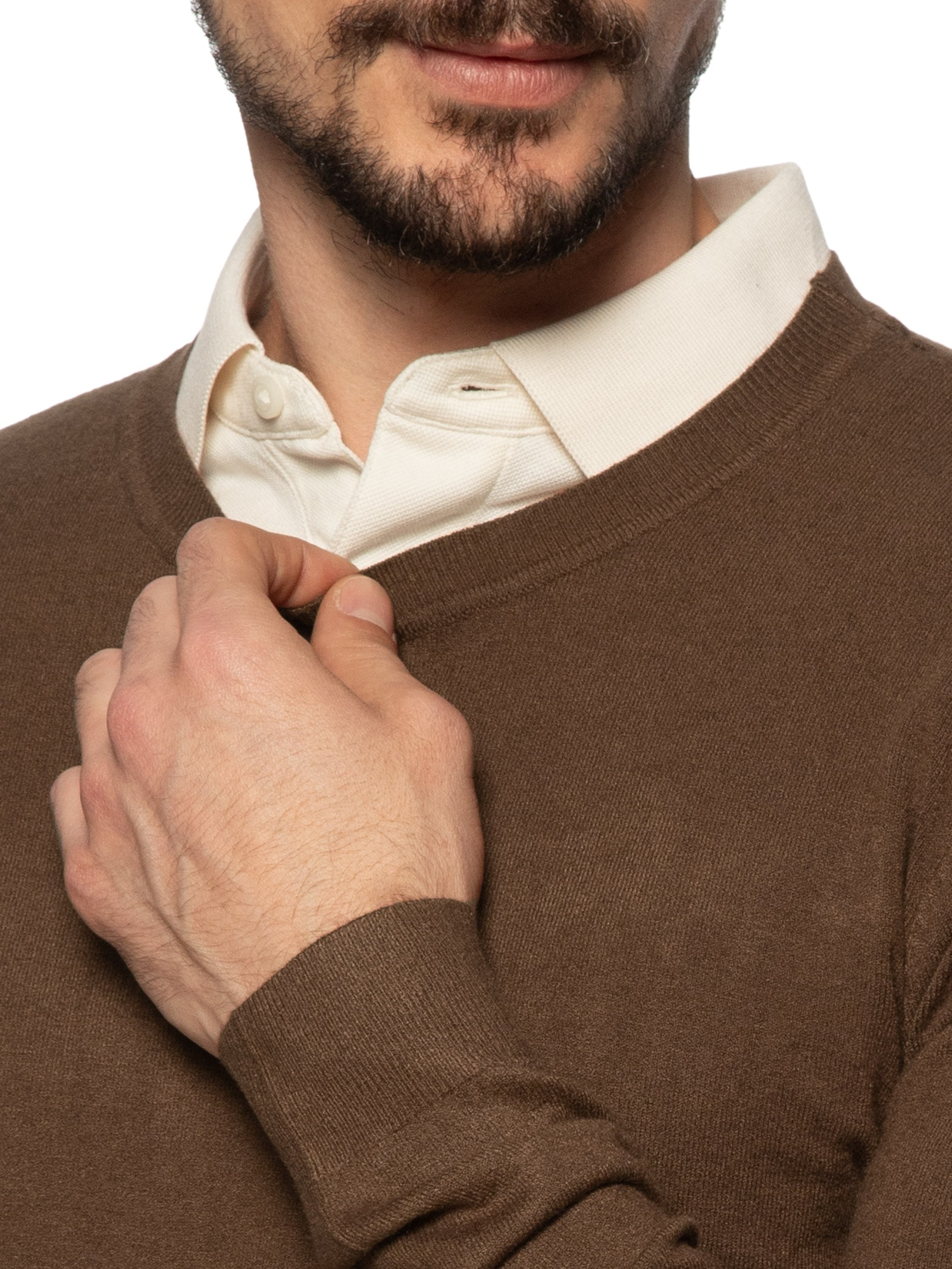 Suéter Masculino Gola Redonda Toque Macio Marrom '2 Essential