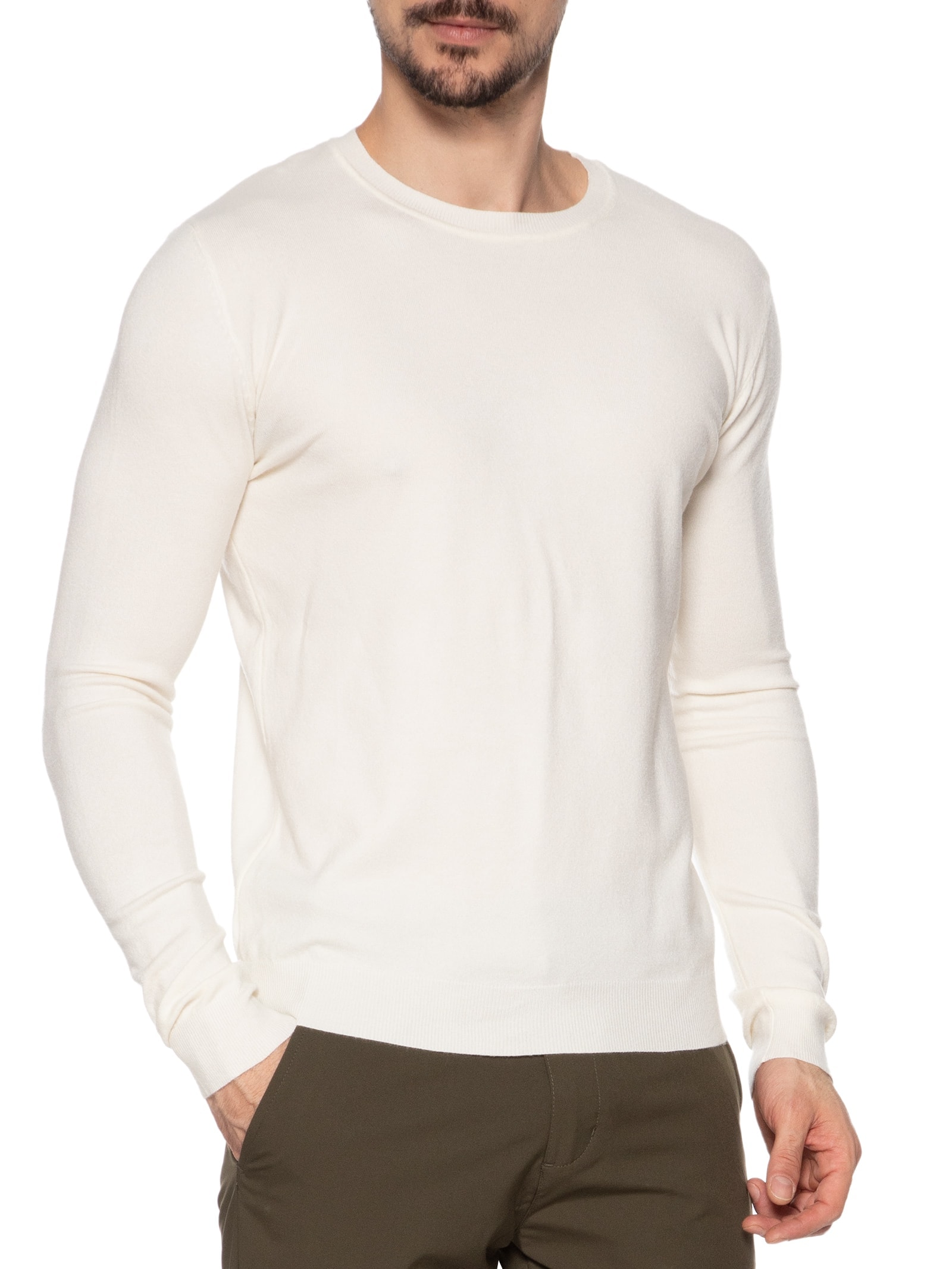 Suéter Masculino Gola Redonda Toque Macio Off White '2 Essential